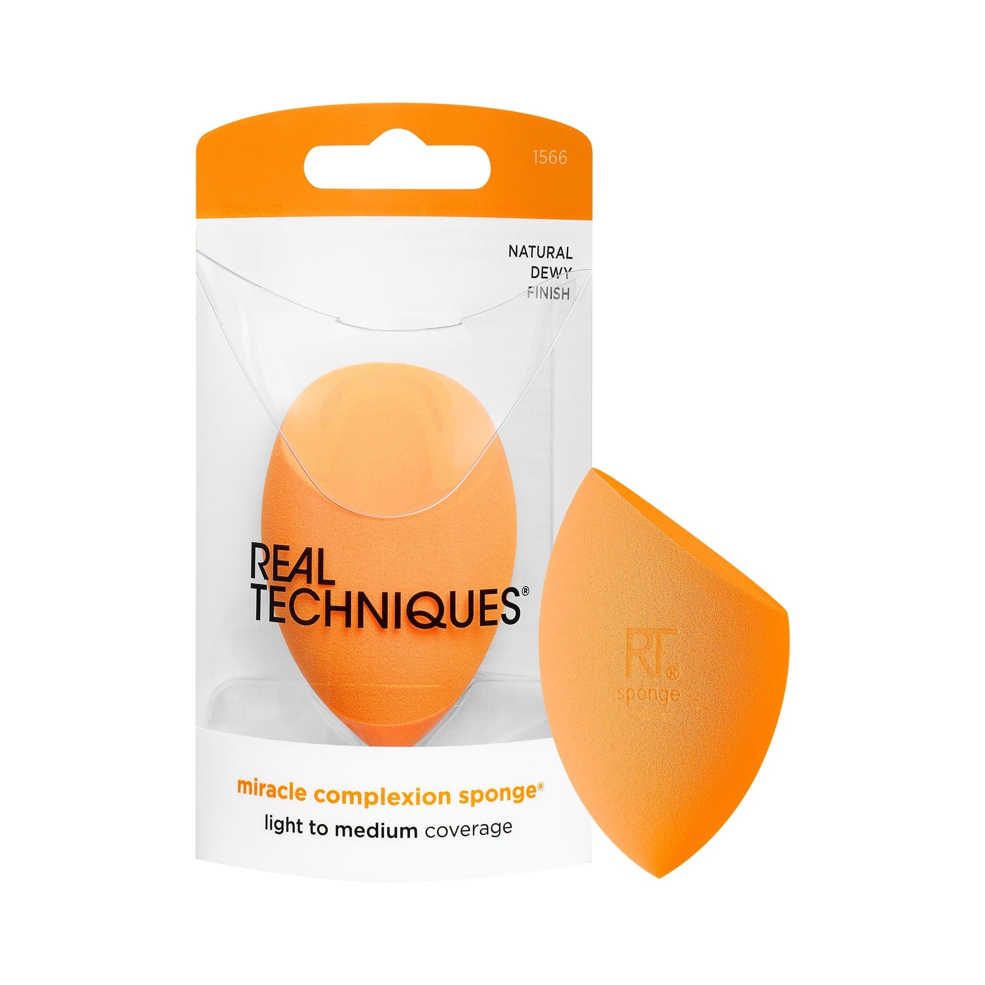 Real Techniques Miracle Complexion Sponge, Makeup Blending Sponge, For Liquid & Cream Foundation, Offers Light To Medium Coverage, Natural, Dewy Makeup, Orange Sponge, Latex-Free Foam, 1 Count - Medaid International