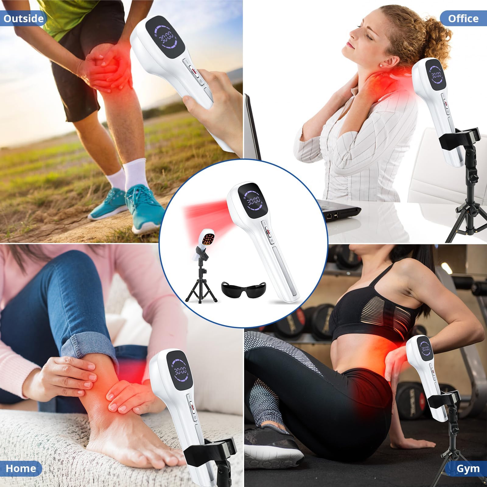 Zelvory Cold Laser Therapy Device for Humans & Dogs, 4x808nm + 14x650nm Red Light Therapy for Body Pain Relief, Handheld lllt Near Infrared Light Wand with Stand for Joint, Back, Knee, Muscle Use - Medaid International