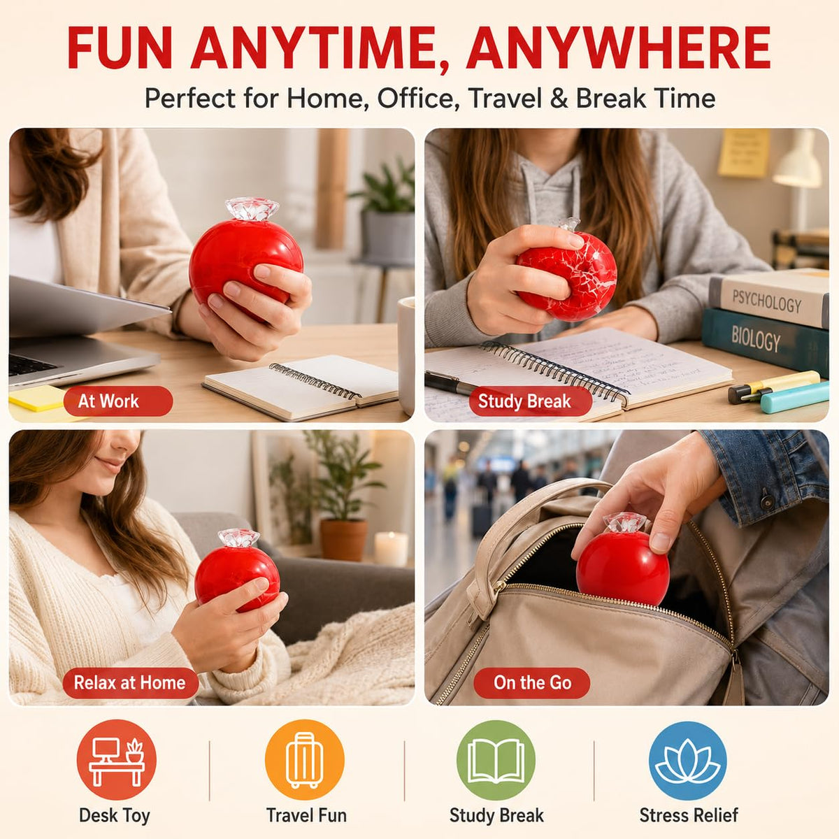 ORCHID M®Red Apple Crackle Squishy Ball, Red Apple Squeeze Sensory Fidget Toy with Crunchy Crackle Feel