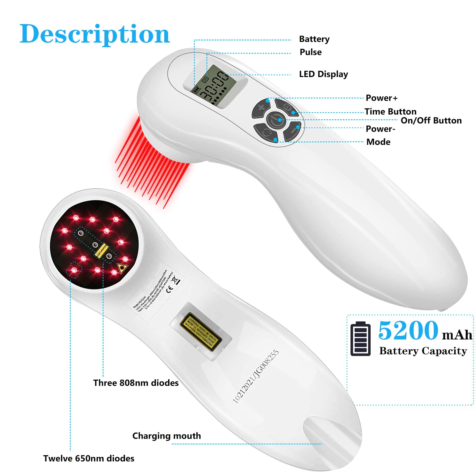 Ustomp Powerful Cold Red Light Device for Body, Near Infrared Light for Joint Muscle with LED Display- Multi-Speed Regulation with Pulse Function(650nm+808nm)-White - Medaid International