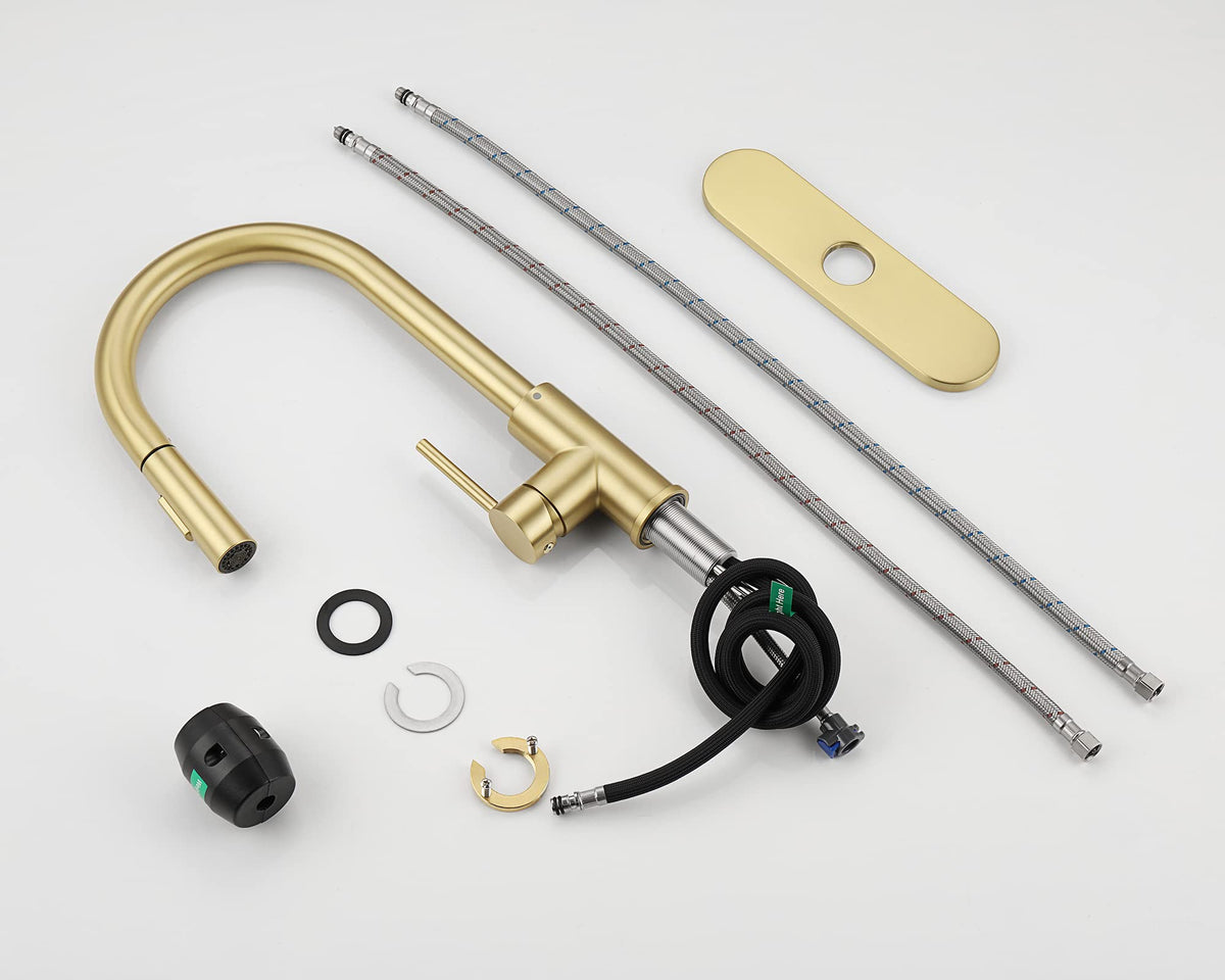 Havin HV601 Kitchen Faucet,Brushed Gold Color, cUPC Certificate for The Cartridge,Fit for 1 and 3 Holes Kitchen Sink,Brassy Yellow-Greenish,Gold Color