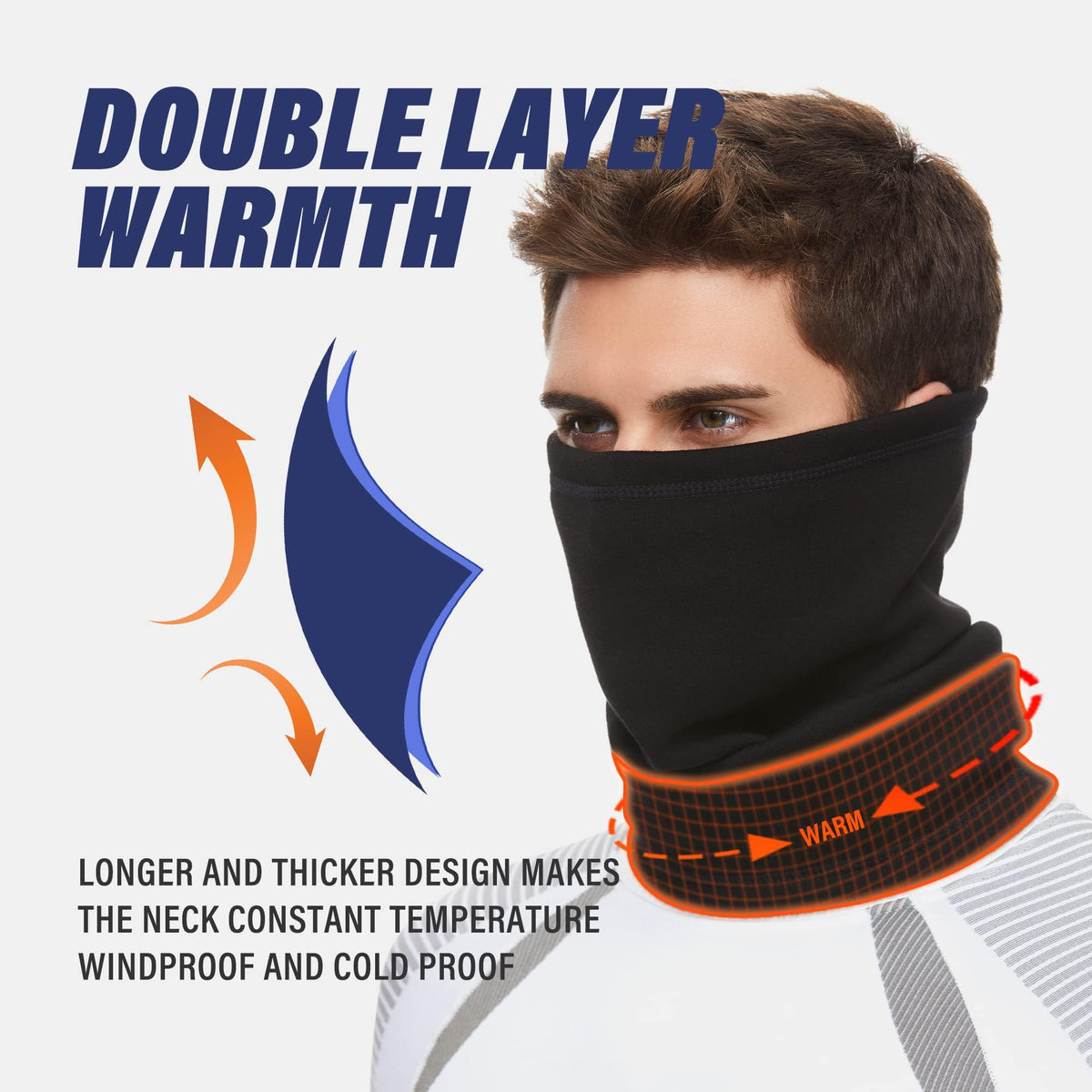 KASTWAVE Winter Neck Gaiter Ski Scarf Windproof Mask Soft Face Cover Mask Multifunctional Neck Cover Used as Hat or Scarf Suitable for Skiing Motorcycle, One Size