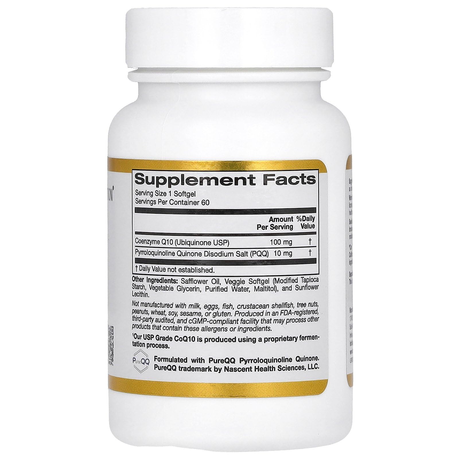 California Gold Nutrition CoQ10 with PQQ, Ubiquinone USP, Tapioca Veggie Softgel with Sunflower Lecithin, 100 mg, 60 Veggie Softgel - Medaid International