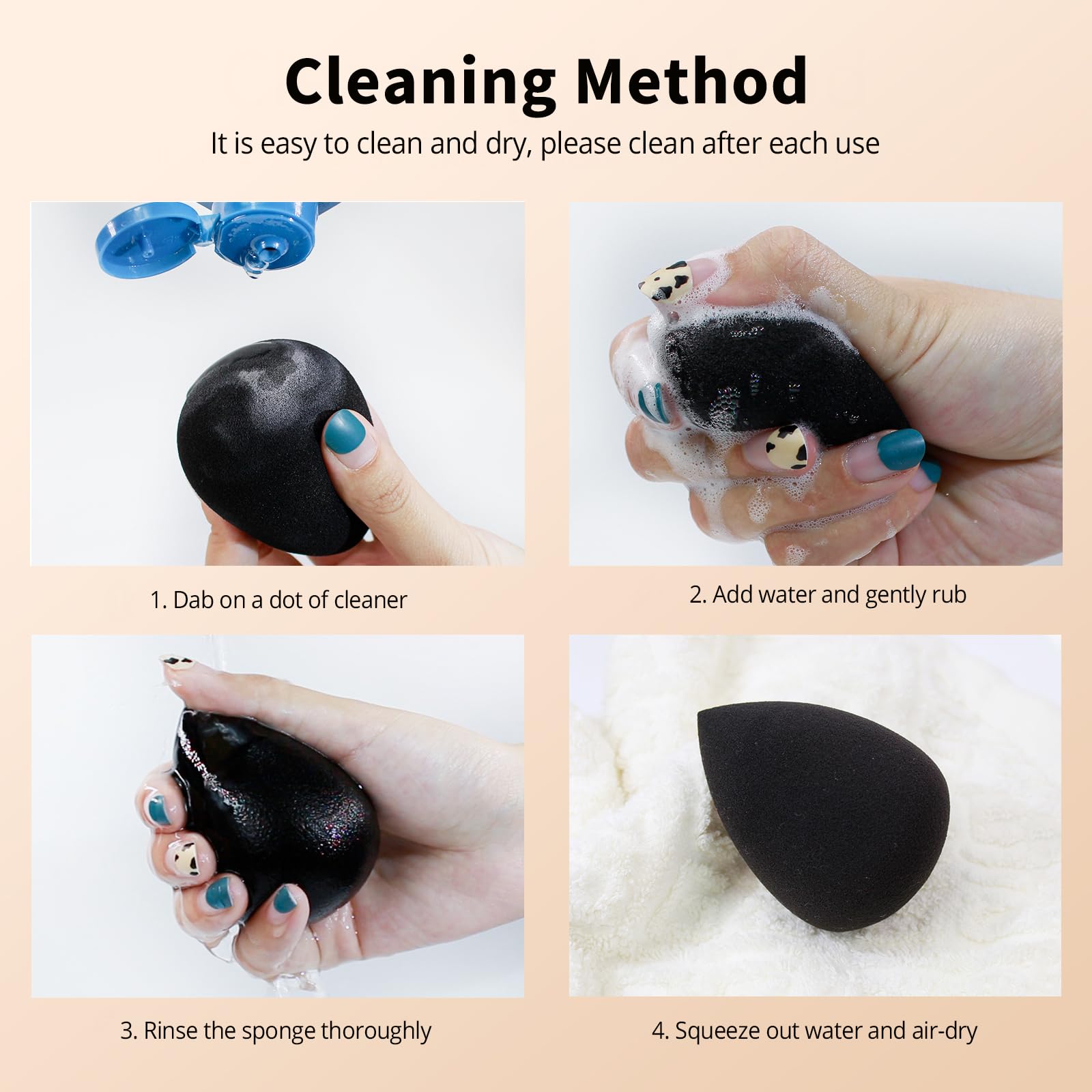 BEAKEY Makeup Sponge Set, 5 Pcs Foundation Blending Sponge, Beauty Sponges Flawless for Liquid, Cream, and Powder, Latex-Free and Vegan Boun Boun Makeup Sponges, Black - Medaid International