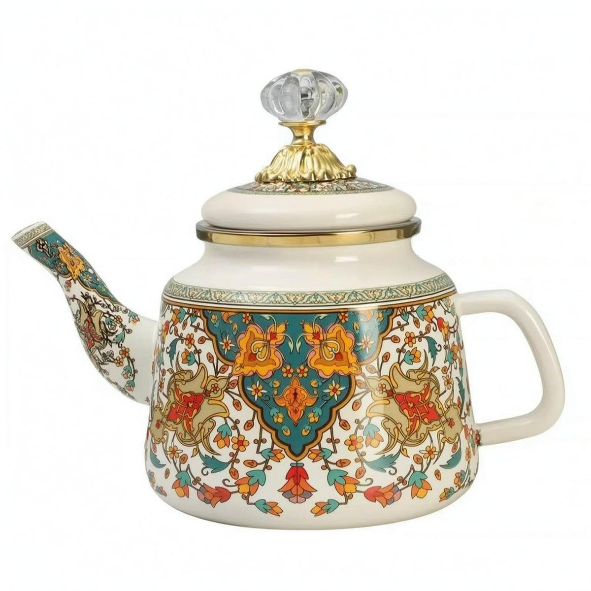 Glossy Floral Enamel Tea Kettle