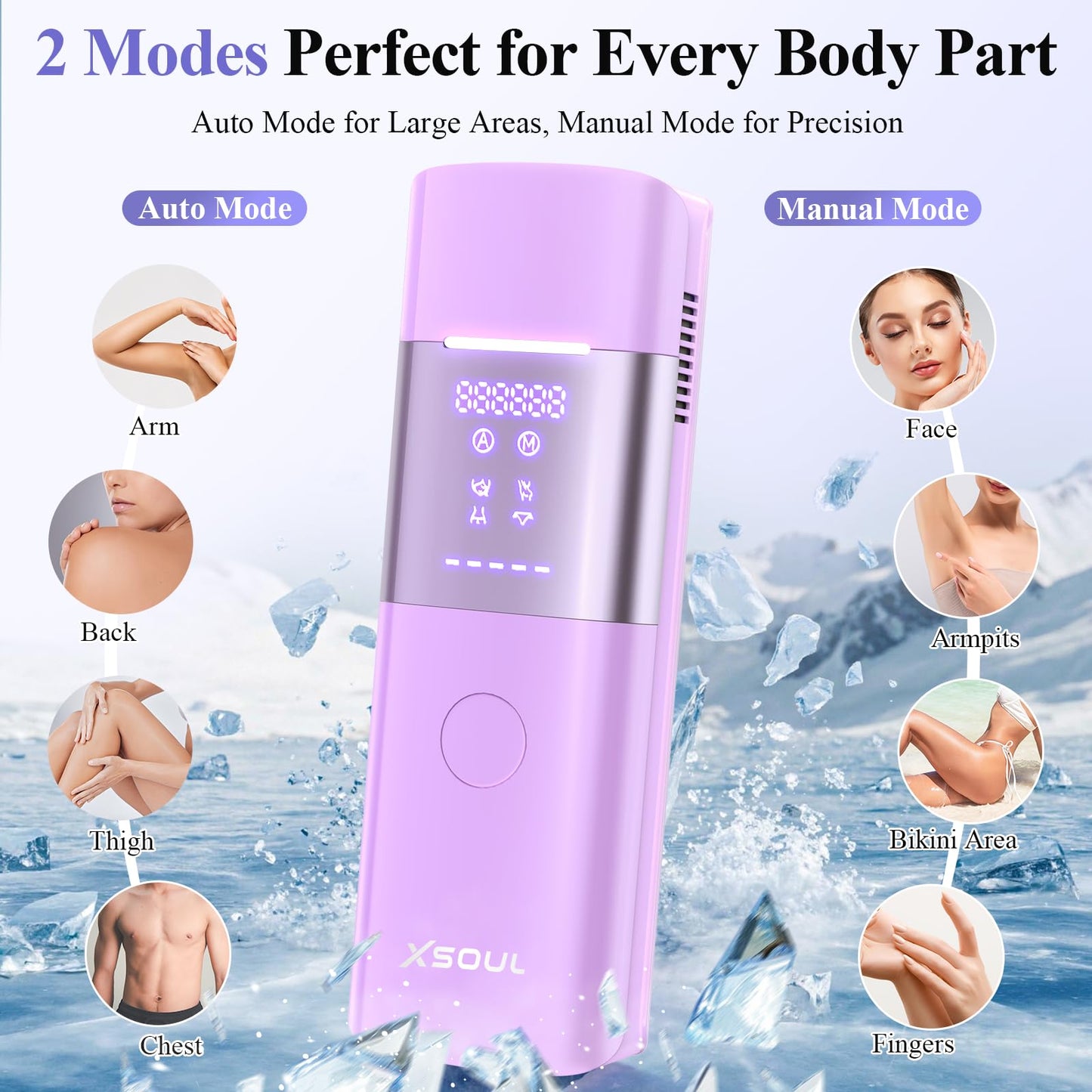 Xsoul Laser Hair Removal with Sapphire 5℃ Ice Cooling, Painless & Permanent IPL Laser Hair Device for Women Men, 2 Modes, 5 Levels, 999,999 Flashes, at Home Hair Remover for Bikini, Armpit & Face - Medaid International