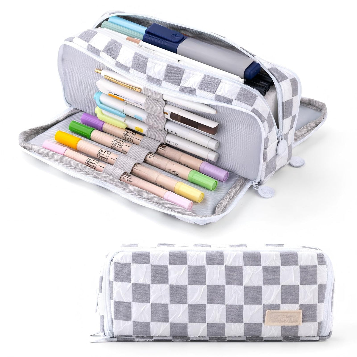 KASTWAVE Large Capacity Pencil Case, Big Capacity Pencil Pouch, Pen Marker Holder Double Zipper Storage Bag, Big Pencil Organizer for College School Office Teen Girl Boy Women Men Adult (Blue)
