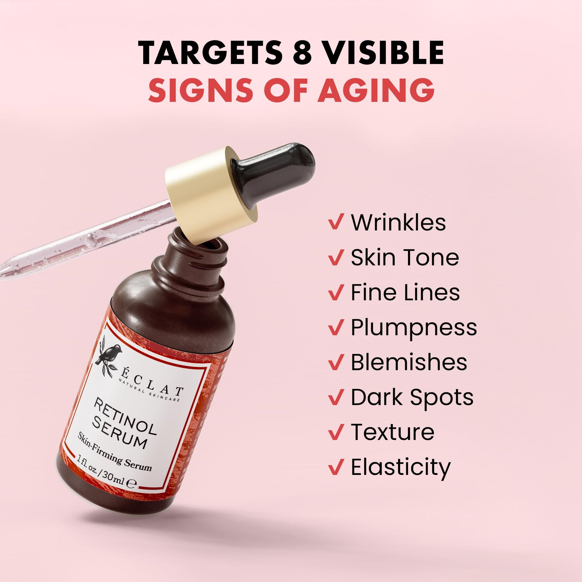 Eclat Skincare Renewing Retinol Serum for Face - Anti Aging Serum with Hyaluronic Acid & Aloe Vera – Hydrates and Improves the Signs of Aging (Fine Lines, Wrinkles & Dark Spots) 1 Fl Oz - Medaid International