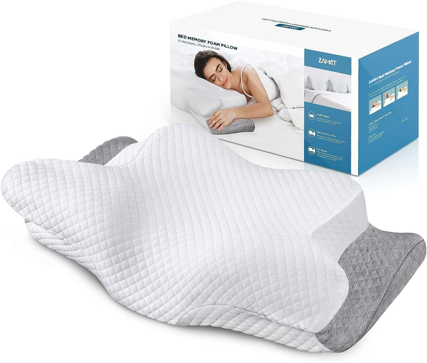 ZAMAT Adjustable Cervical Memory Foam Pillow, Odorless Neck Pillows for Pain Relief, Orthopedic Pillows for Sleeping with Cooling Pillowcase, Ergonomic Support Pillow for Stomach, Back, Side Sleeper - Medaid International