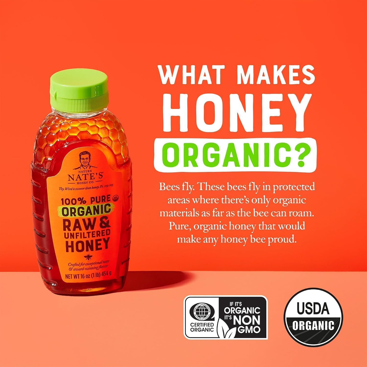 Nate's Organic 100% Pure, Raw & Unfiltered Honey - USDA Certified Organic - 32oz. Squeeze Bottle - Medaid International
