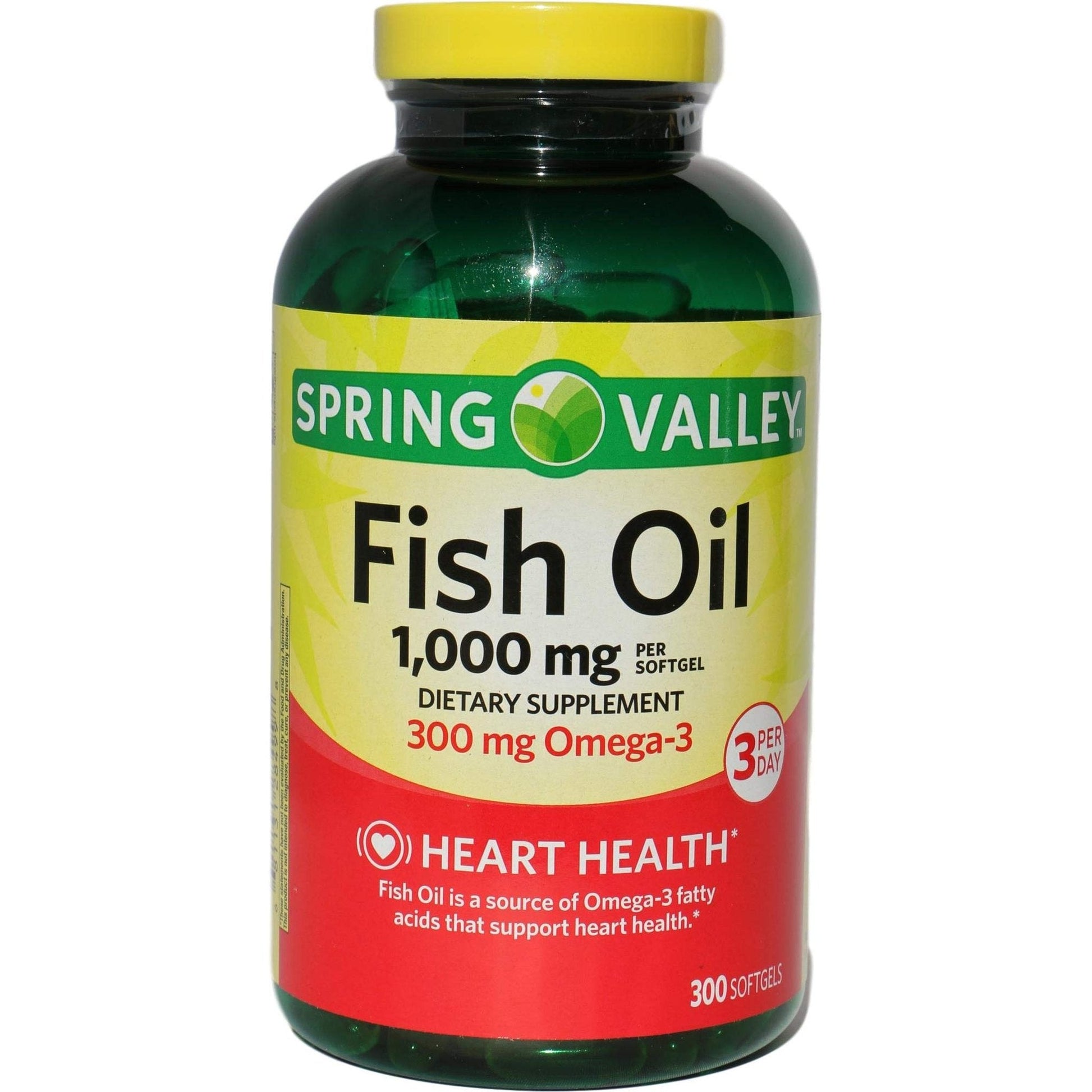 Spring Valley Fish Oil 1,000 mg, Omega-3 300 mg, Heart Health, 300 Softgels - Medaid International