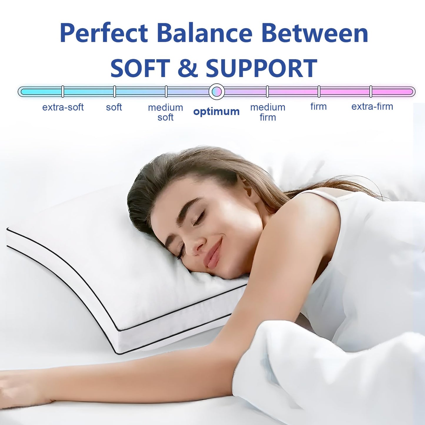 Premium Pillows Standard Size Set of 2, Fluffy and Supportive 7D Down Alternative Bed Pillow, Luxury Soft Hotel Quality Gusseted Pillow for Side Back Stomach Sleeper,Relief Neck Head and Shoulder Pain - Medaid International