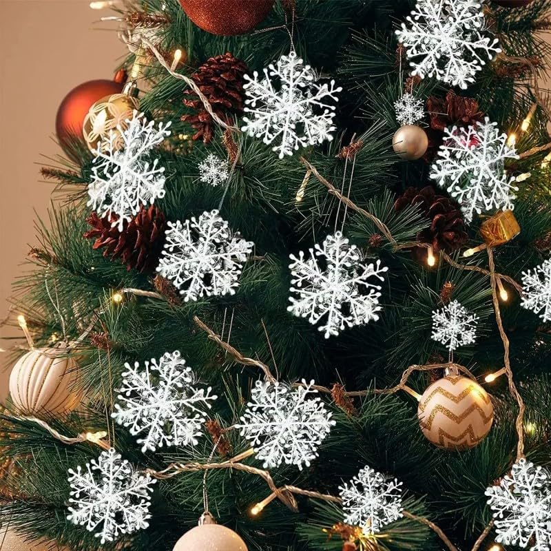 30Pcs White Christmas Tree Snowflake Ornament 15cm Xmas Tree Hanging Glitter Snowflake DIY New Year Garland Home Decoration - Medaid International