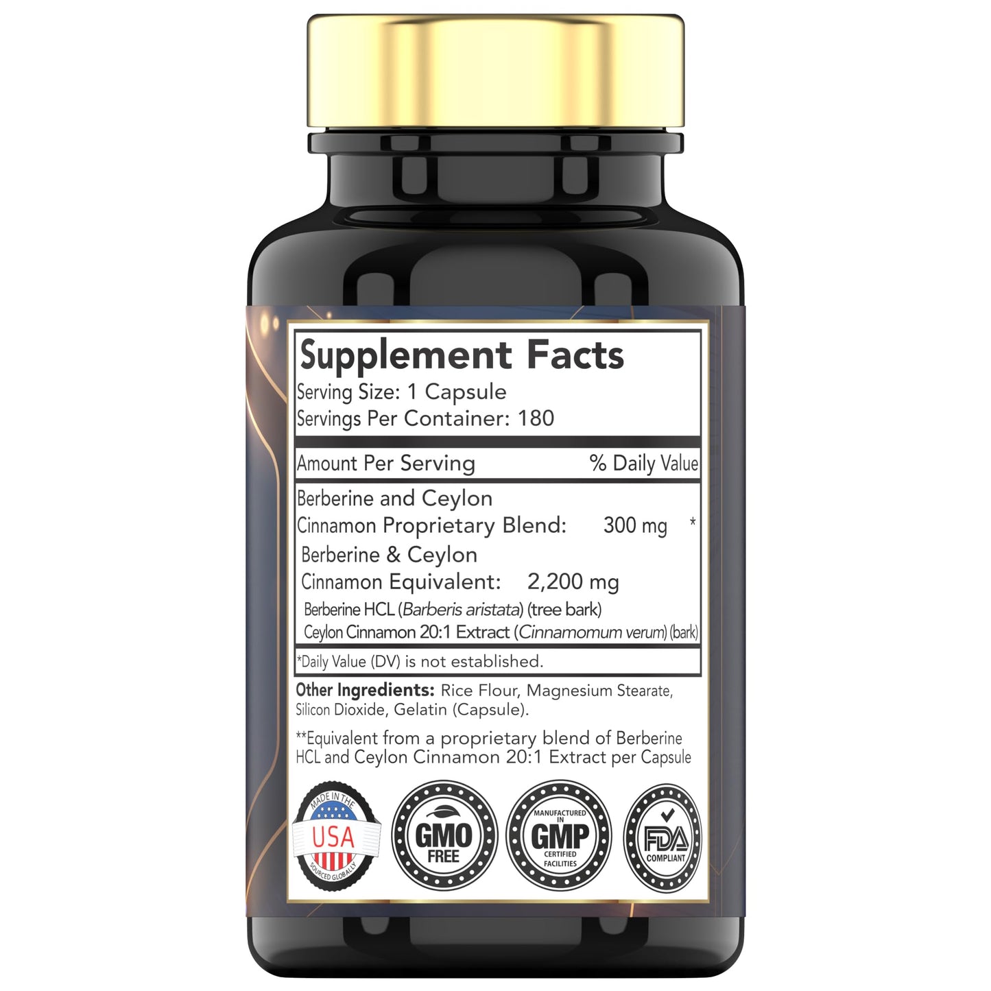 Berberine with Ceylon Cinnamon: 2200 mg Per Capsule - 180 Capsules | Natural Berberine Supplement for Cardiovasular & Circulatory System Health* | 6 Month Supply | Made in The USA! - Medaid International