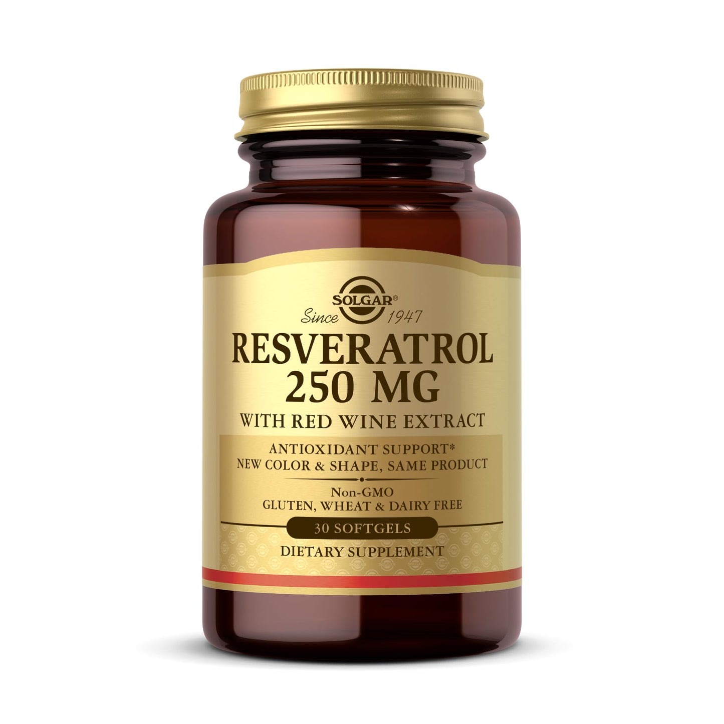 Solgar Resveratrol 250 mg with Red Wine Extract - 30 Softgels - Antioxidant Support - Non-GMO, Gluten Free, Dairy Free - 30 Servings - Medaid International