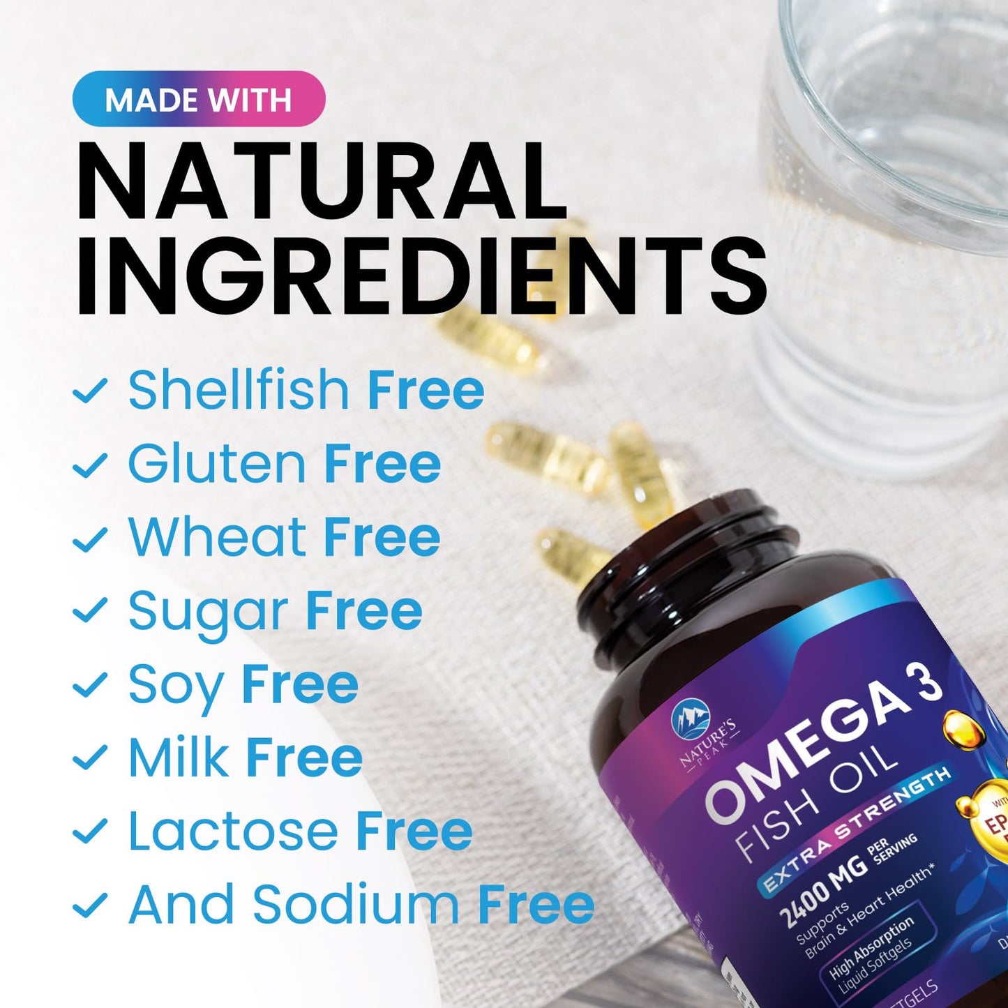 Omega 3 Fish Oil 2400 mg Supplement, Sustainably Sourced, Triple Strength Omega-3 Supplement Softgels, Brain Health Support, EPA & DHA Fish Oil Fatty Acids Supplements, Gluten & GMO Free, 120 Softgels - Medaid International
