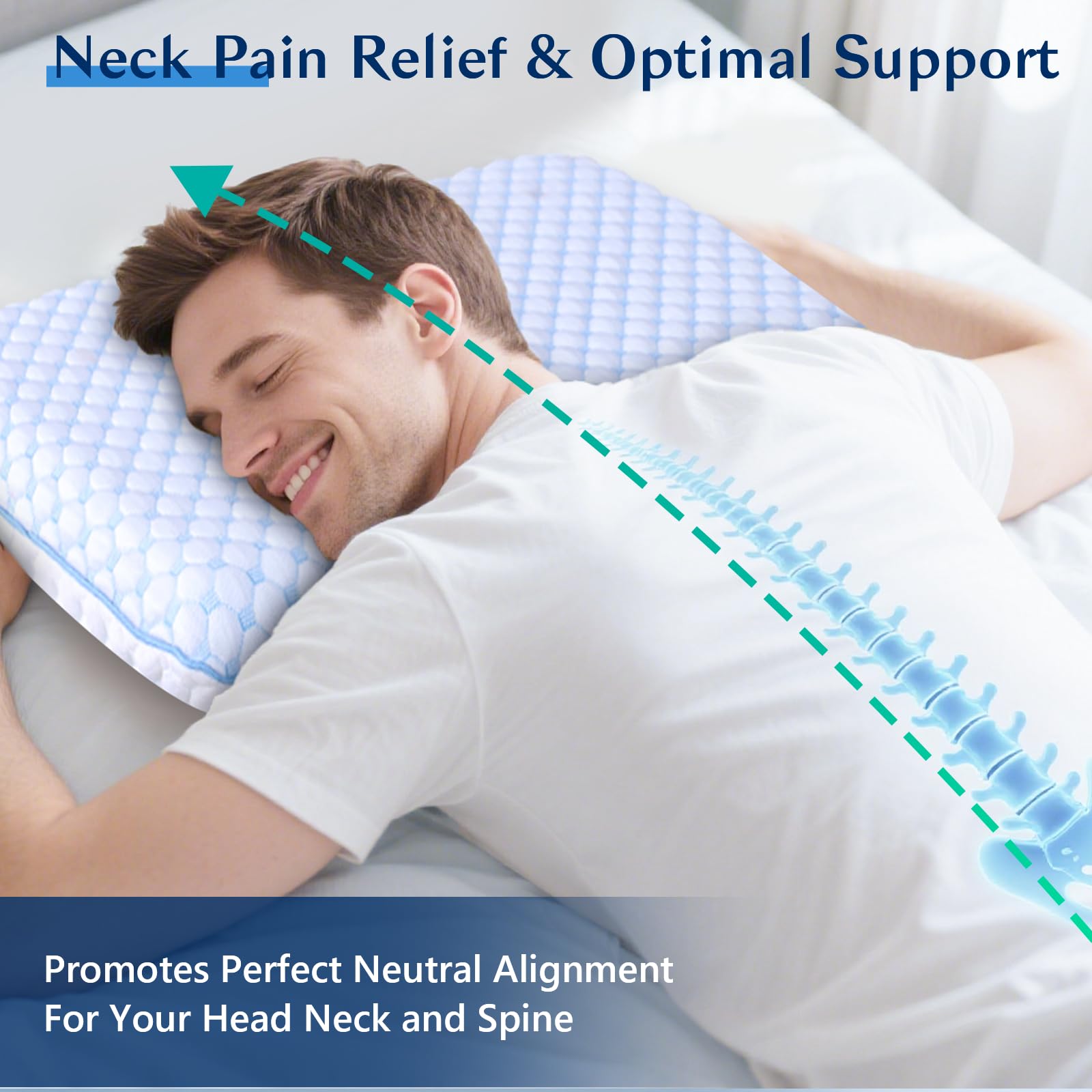 Iwacool Thin Pillow for Sleeping, Cooling Gel Flat Pillow for Stomach and Back Sleepers, Ultra Slim Stomach Sleeping Pillows for Shoulder Neck Pain Relief, Low Profile Memory Foam Pillows 2.25-inches - Medaid International
