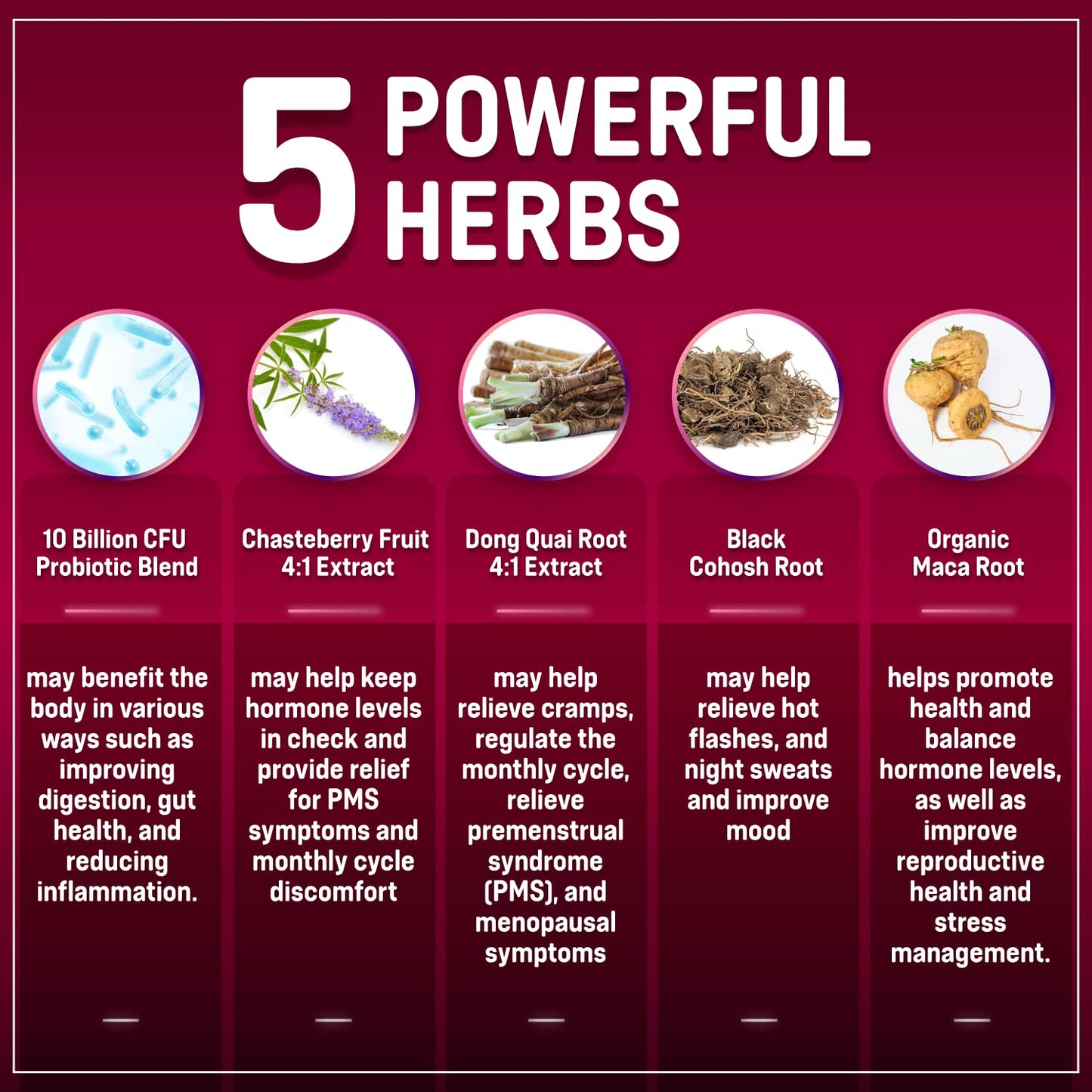 Hormone Balance + Probiotics for Women- Natural Menopause Relief, Weight Management, Bloating, Hot Flashes, PMS | Organic Maca, Chasteberry, Dong Quai & Black Cohosh | Non GMO |120 V Capsules - Medaid International