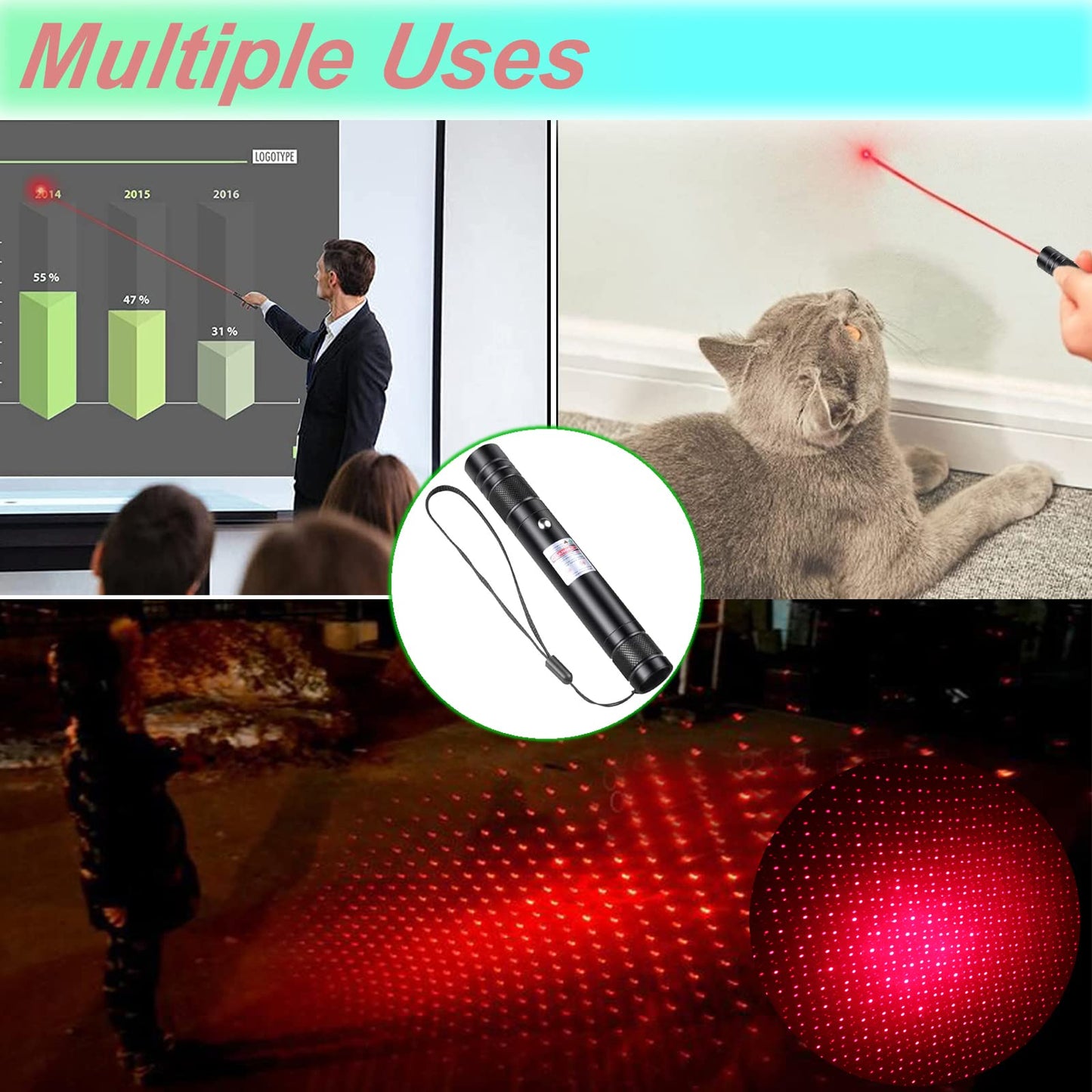 MEUSNO Red Laser Pointer Cat Toy, Red High Power Laser Pointer Long Range Strong Laser Light Pointer for Cats Dogs Toy Rechargeable Pointer Laser for Presentations Teaching Outdoor Cat Laser Toy - Medaid International