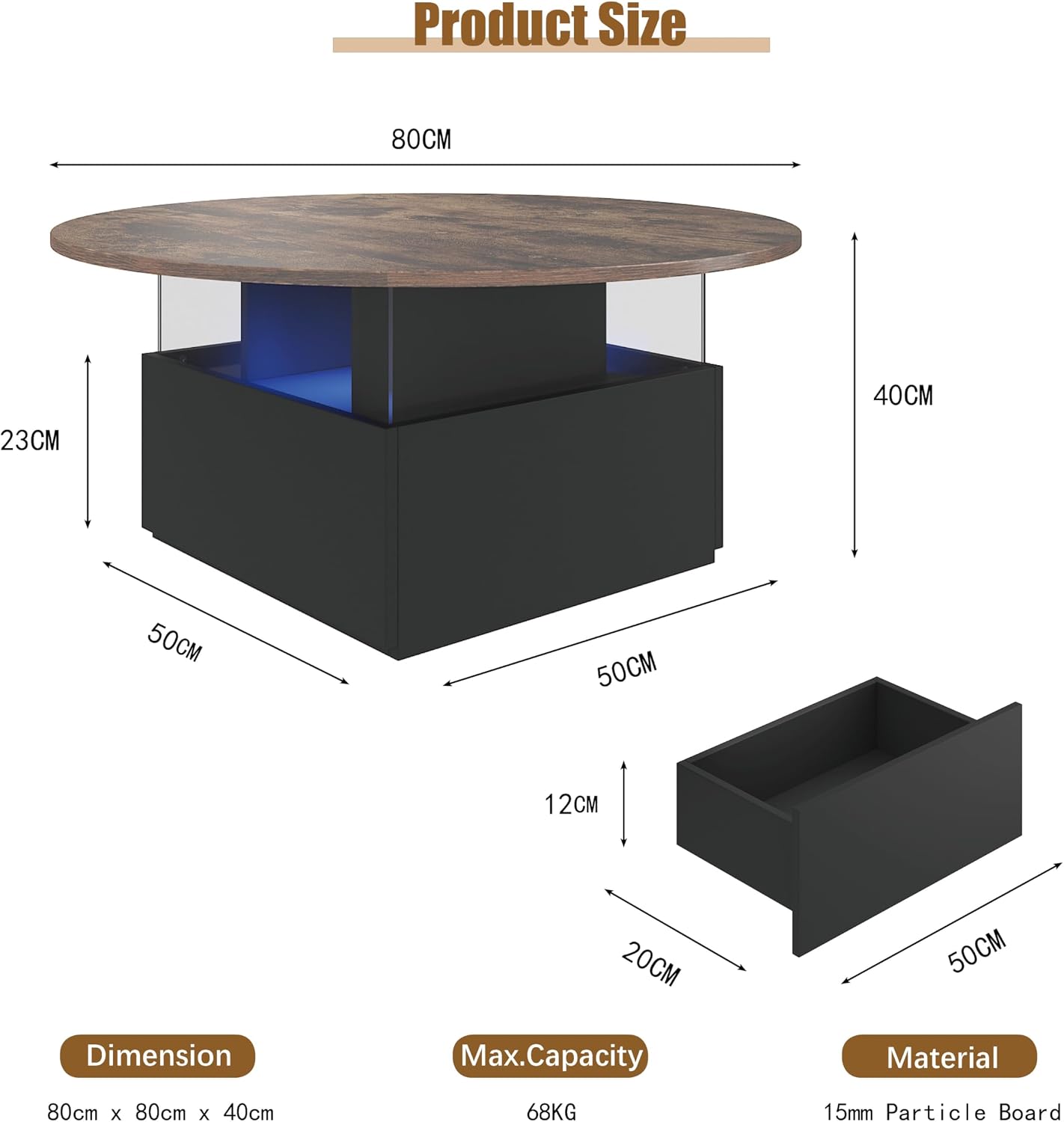 LED Modern Living Room Table with Storage