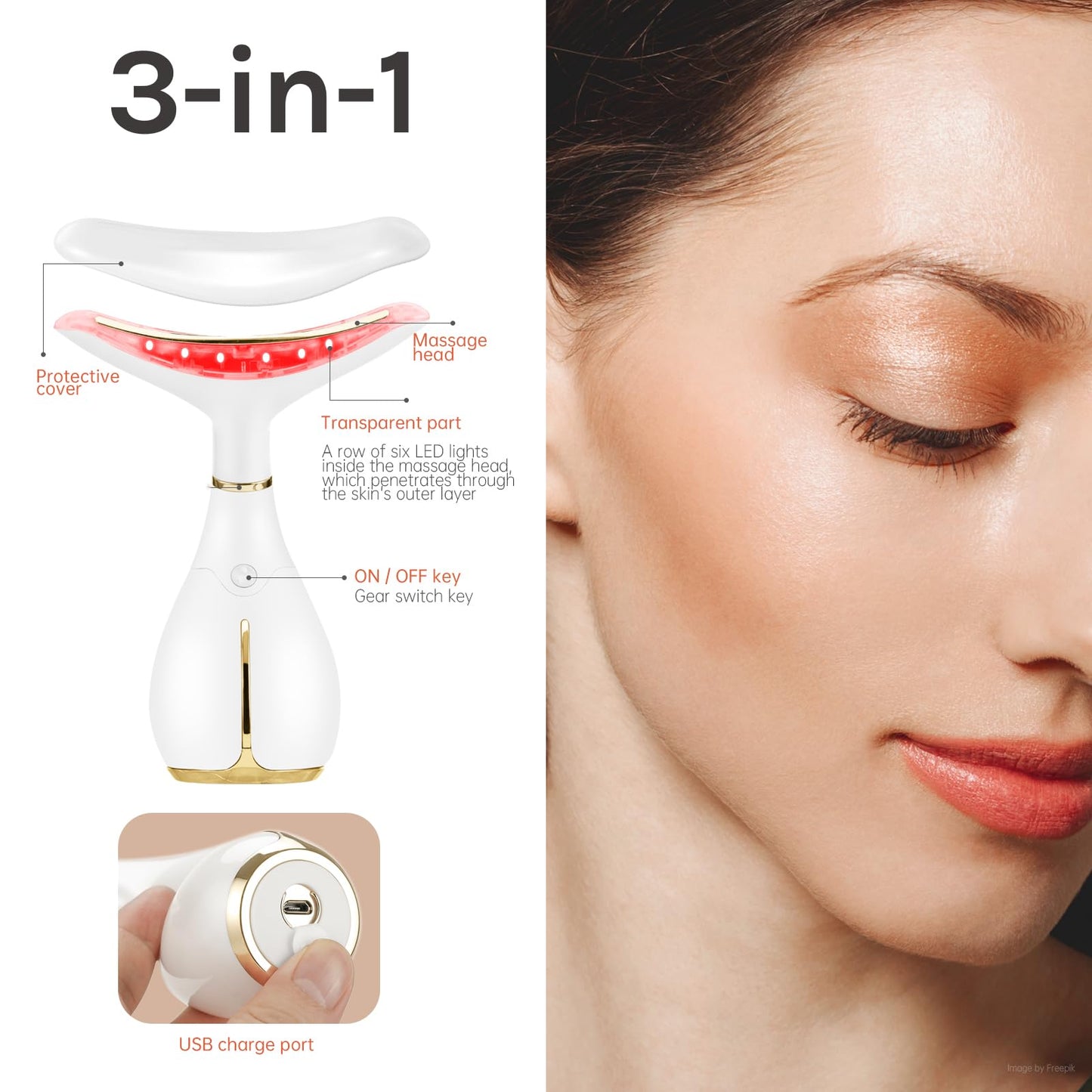 Red Light Facial Massager, Skin Care Tools for Face & Neck Beauty Device, 3 in 1 Face Massager Tool with LED, Thermal, Vibration, Tightenings, Rejuvenation for Women - Medaid International