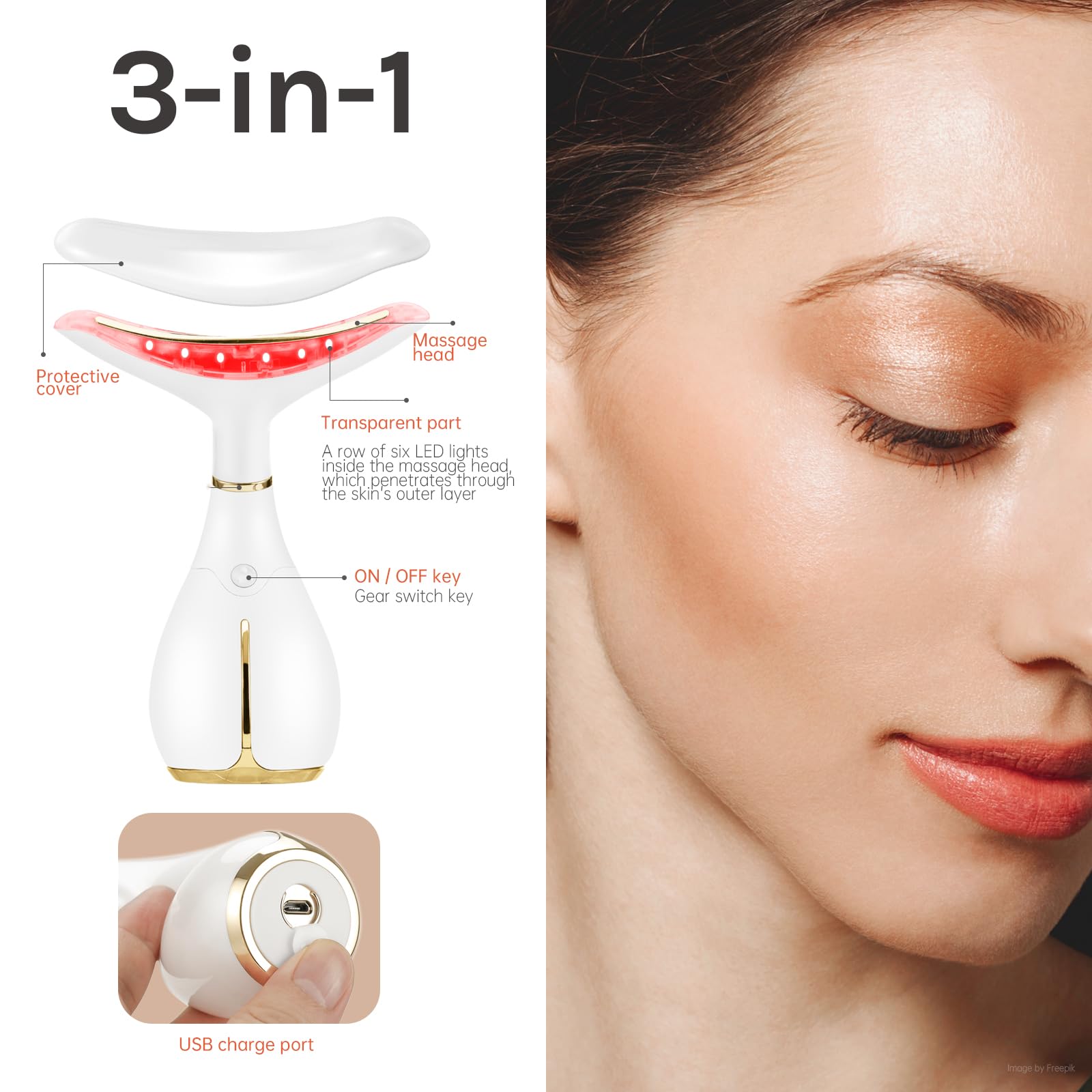 Red Light Facial Massager, Skin Care Tools for Face & Neck Beauty Device, 3 in 1 Face Massager Tool with LED, Thermal, Vibration, Tightenings, Rejuvenation for Women - Medaid International
