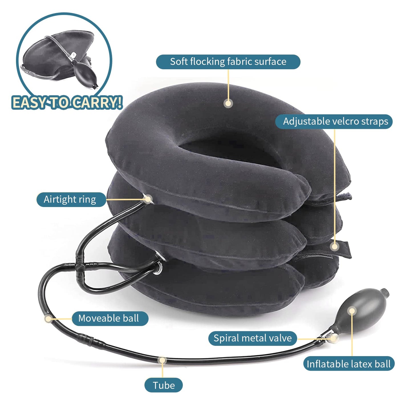 Pogcay Cervical Neck Traction Device, Neck Stretcher, Neck Traction Device for Neck Pain Relief, Cervical Neck Traction Device, Inflatable Neck Brace & Neck Decompression(Gray) - Medaid International