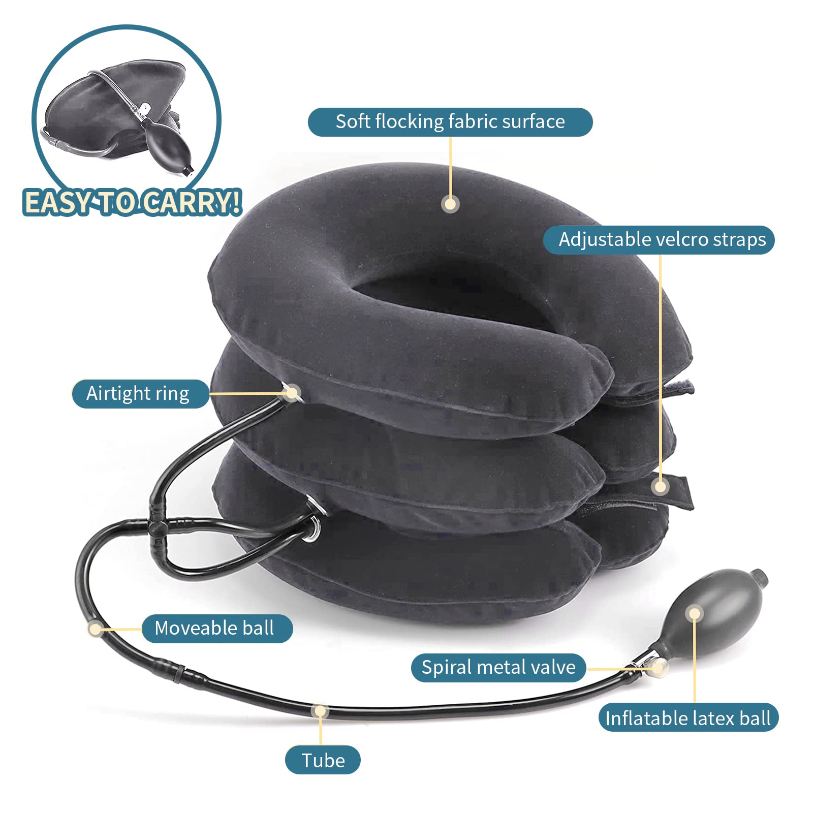 Pogcay Cervical Neck Traction Device, Neck Stretcher, Neck Traction Device for Neck Pain Relief, Cervical Neck Traction Device, Inflatable Neck Brace & Neck Decompression(Gray) - Medaid International