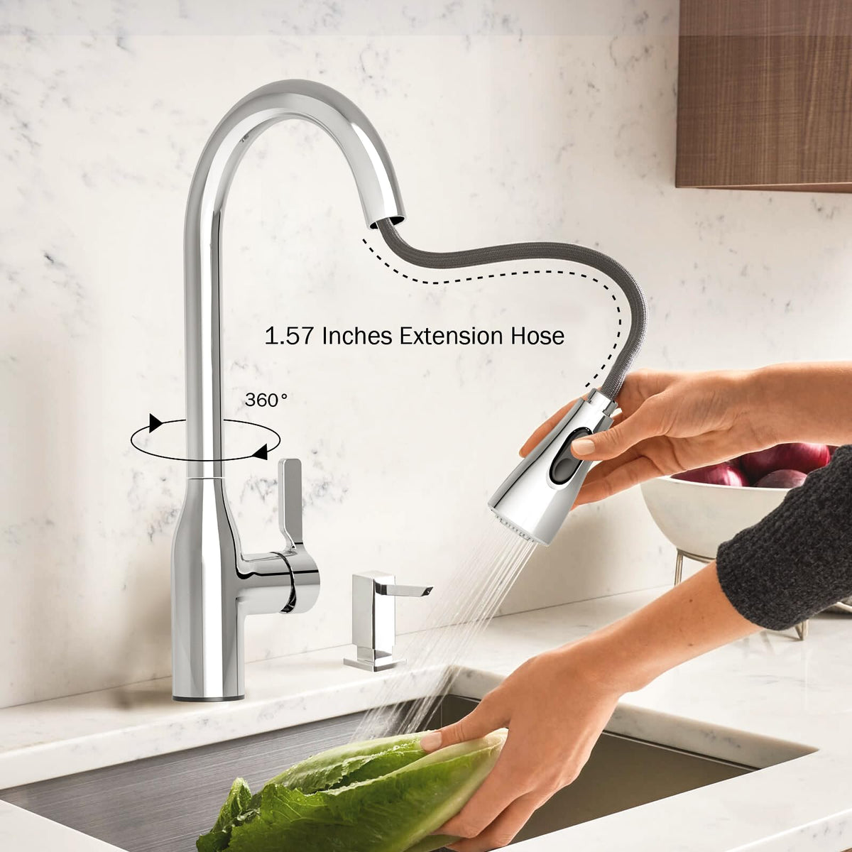 JOMOO Kitchen Faucet, Kitchen Tap with Pull Down Sprayer, 360° Swivel Kitchen Sink Faucet Mixter, High Arc Cold & Hot Water Kitchen Faucet, Chrome