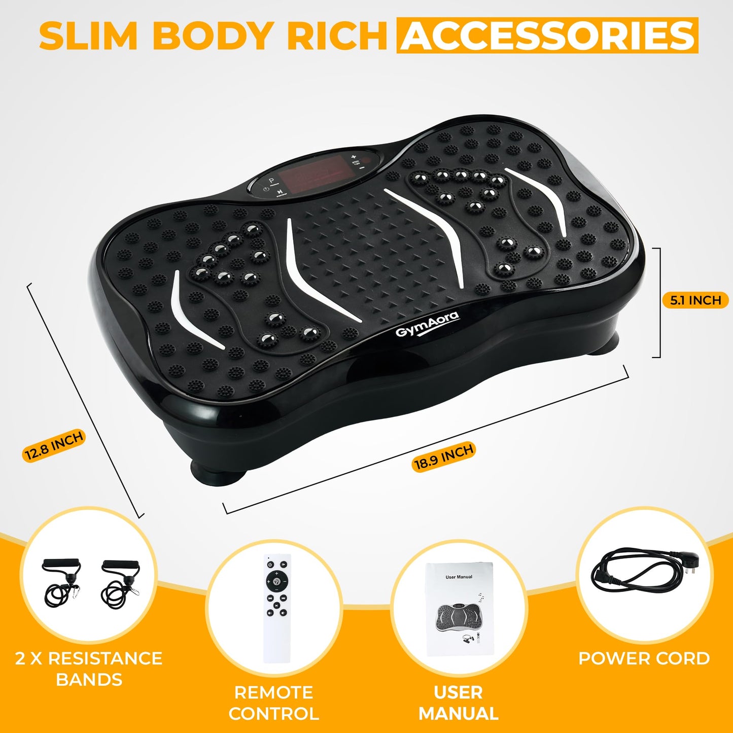 GymAora Vibration Plate Exercise Machine for Whole Body Workout, 330 LBs Lymphatic Drainage Machine for Weight Loss, 120 Adjustable Speed Vibration Platform w/Resistance Bands & Bulit-in-USB Speaker
