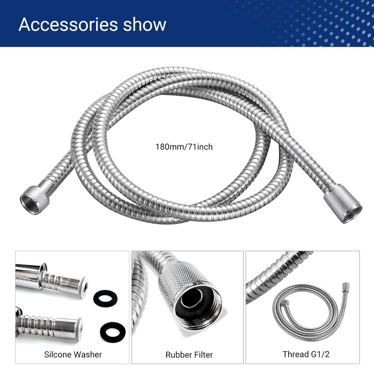JOMOO 6 Ft 71 Inches Shower Hose, Flexible Stainless Steel Handheld Shower Hose Replacement Hose for Handheld Shower Extra Long, Chrome