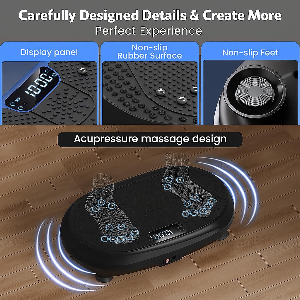 Vibration Plate Exercise Machine, Vibrating Fitness Platform for Lymphatic Drainage, Full Body Shaker Workout Equipment, Bluetooth Power Shaping Vibrate Plate, Board Sport for Home Exercise Gym, Black