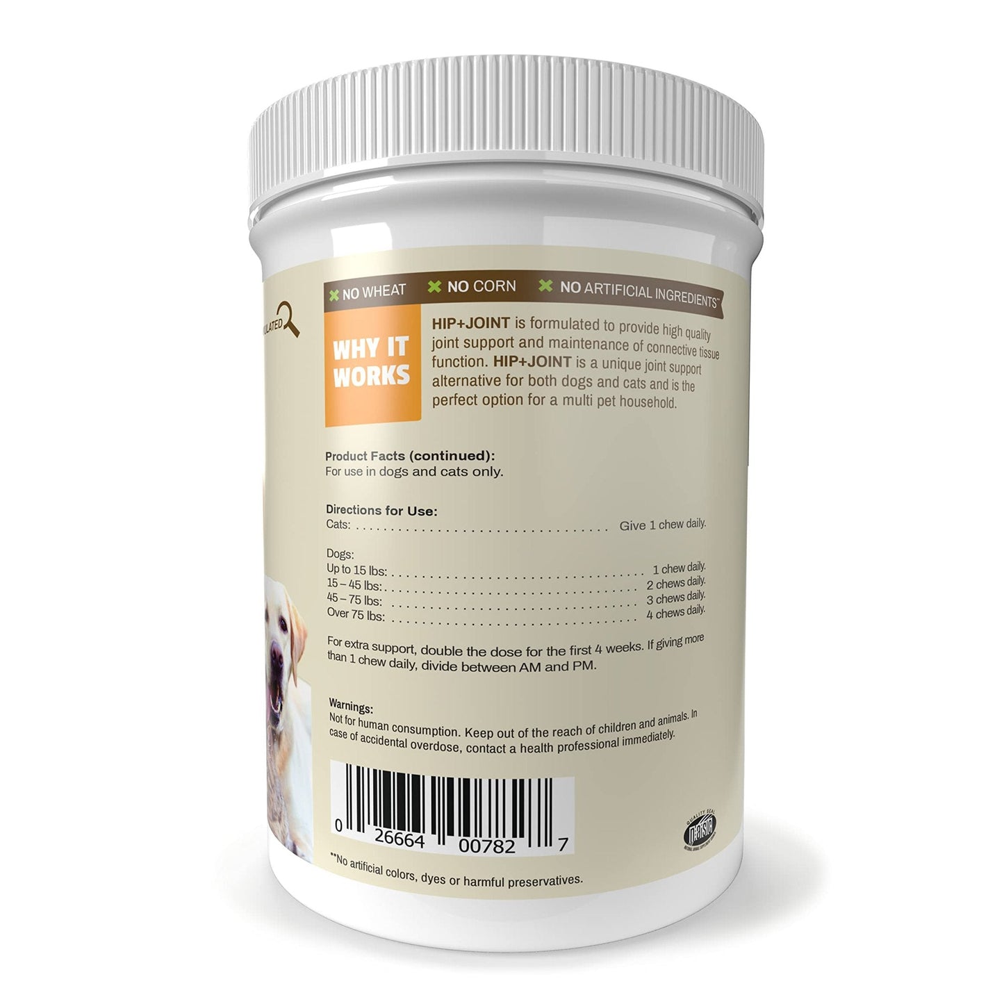 Pet Naturals Hip and Joint Supplement with Glucosamine, Chondroitin and MSM for Dogs and Cats, Duck Flavor, 160 Chews