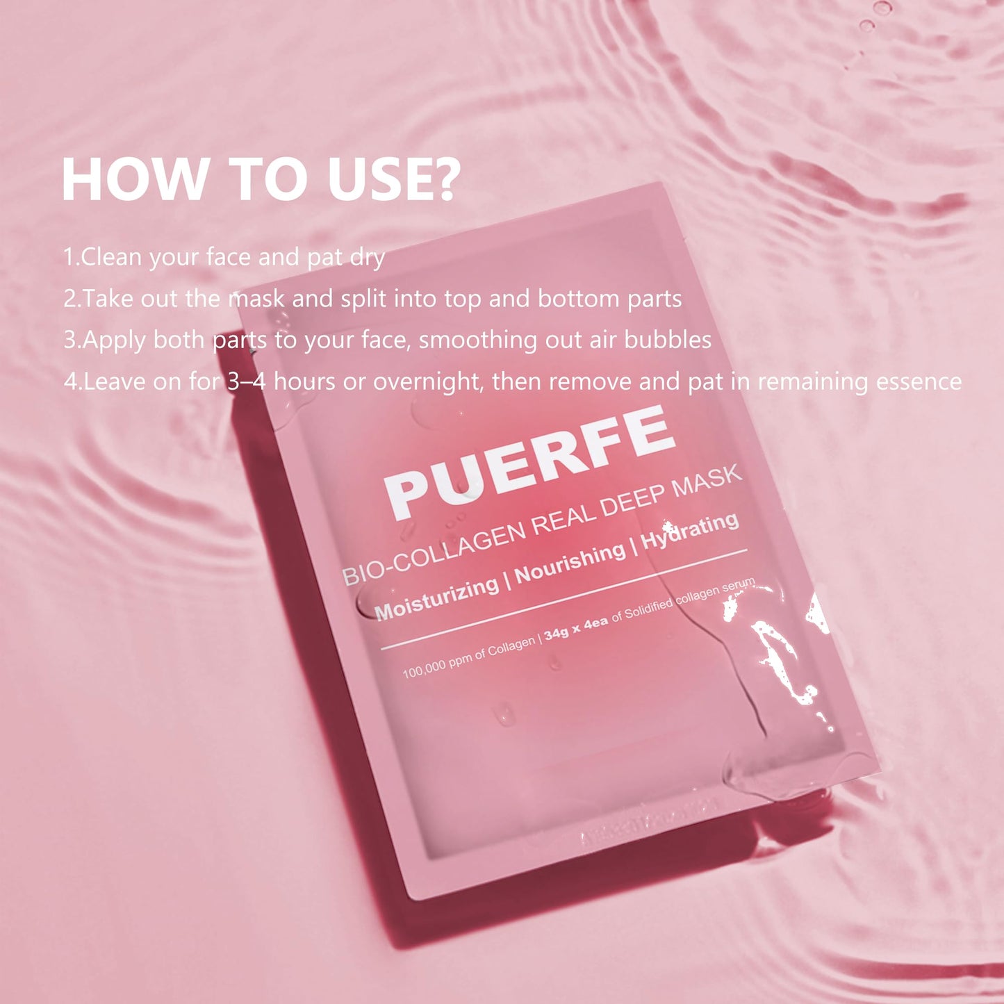 Puerfe 4 Pack Bio-Collagen Face Mask, Deep Hydrating Overnight Hydrogel Mask, Women's Skincare Facial Treatments & Masks, Pore Minimizing, Elasticity Improvement - Medaid International