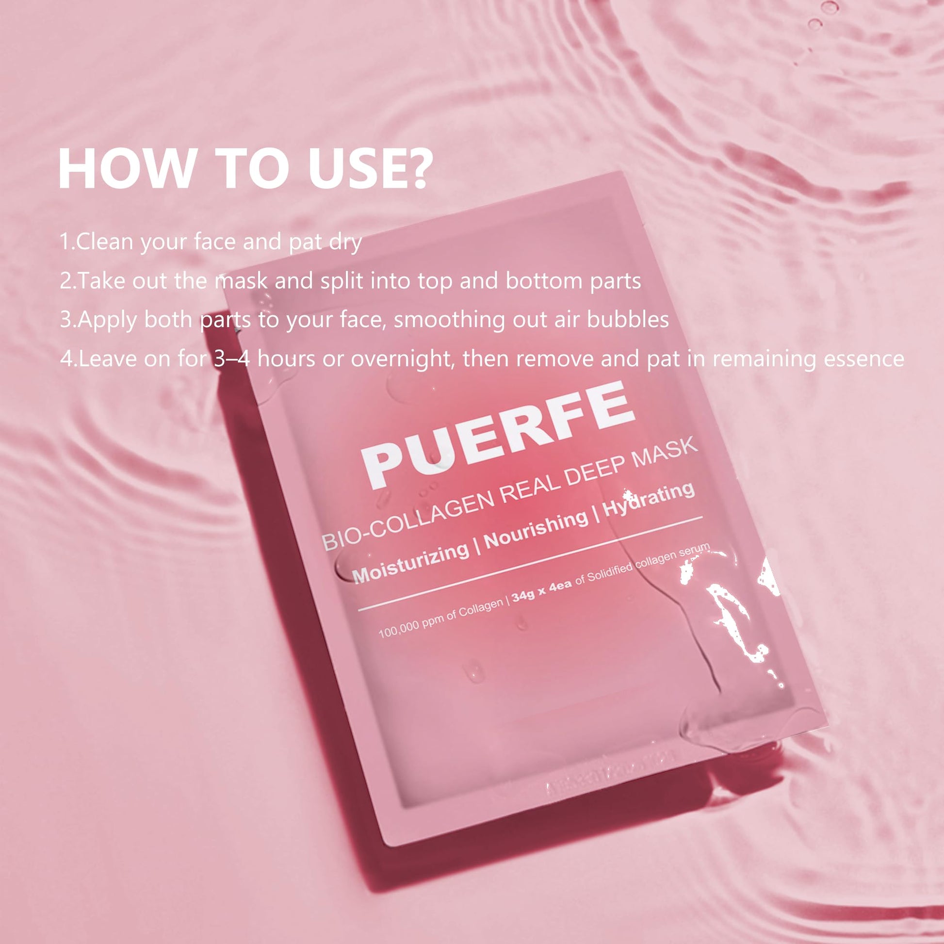 Puerfe 4 Pack Bio-Collagen Face Mask, Deep Hydrating Overnight Hydrogel Mask, Women's Skincare Facial Treatments & Masks, Pore Minimizing, Elasticity Improvement - Medaid International