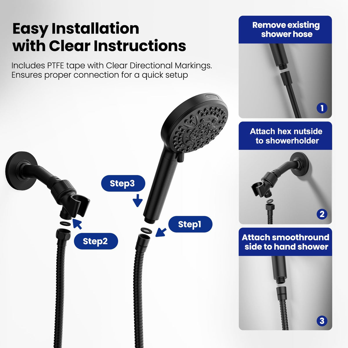 JOMOO Shower Hose, 99 Inch Extra Long Handheld Shower Hose Extension Flexible Stainless Steel Flexible Shower Head Sprayer Hose Attachment, Matte Black
