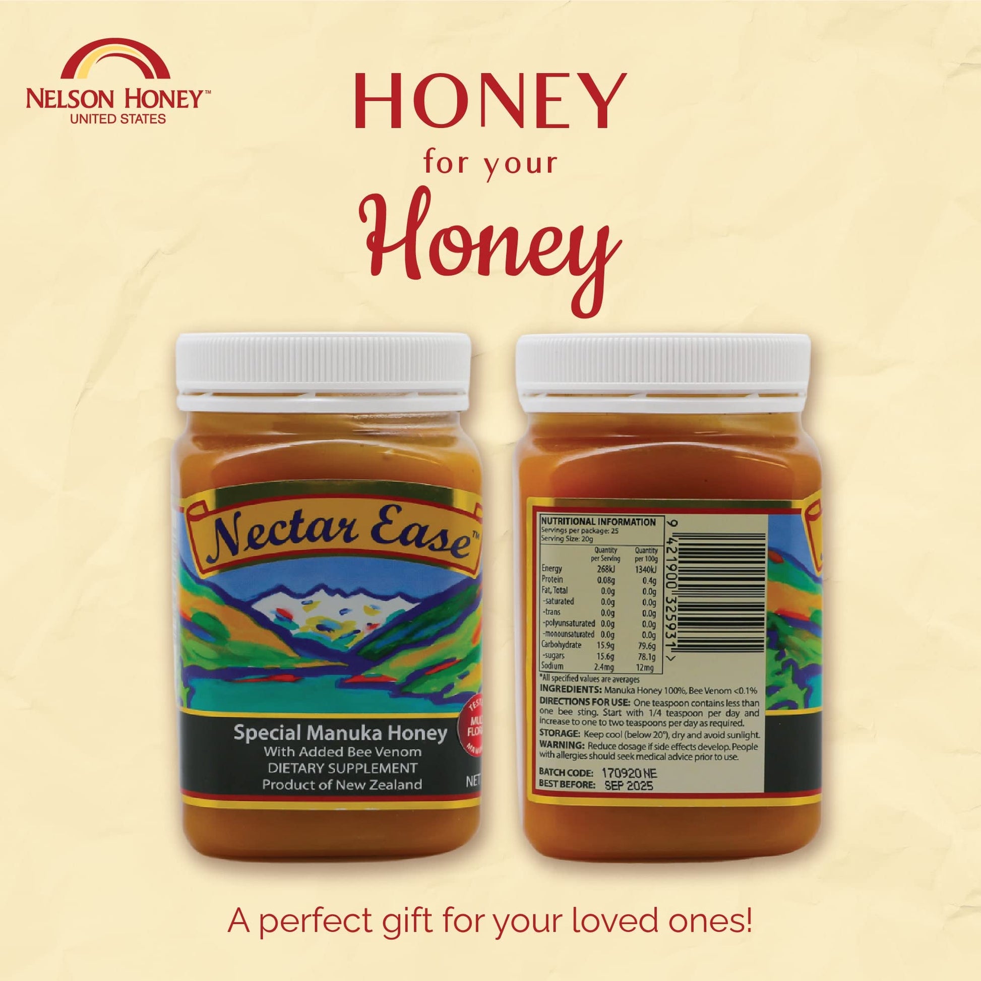 Nectar Ease - Manuka Honey with Bee Venom - by Nelson Honey New Zealand - 500g - Medaid International