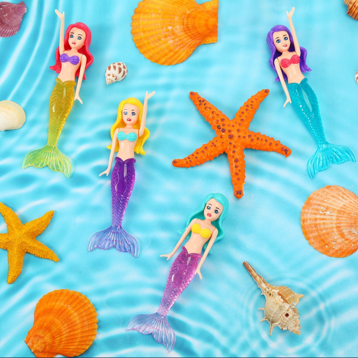 Mermaid Dive Bath Toys 4 Pieces, Colorful Pool & Swimming Toys for Boys, Girls, Teens, Adults, Classic Style Water Play Toys for Bathtub, Beach, and Pool Games