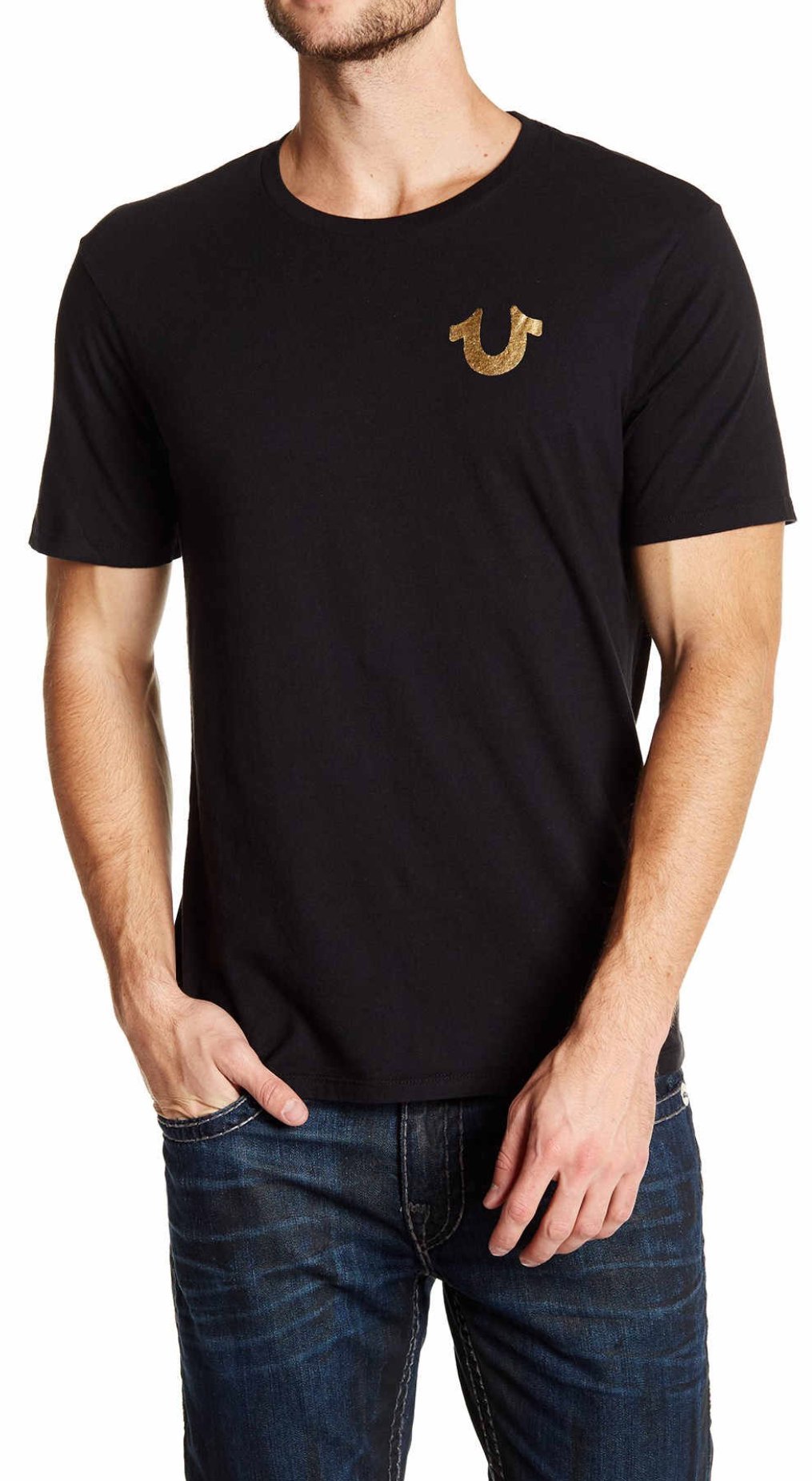 True Religion Men's Big Buddha Metallic Short Sleeve Tee, BLACK, L - Medaid International