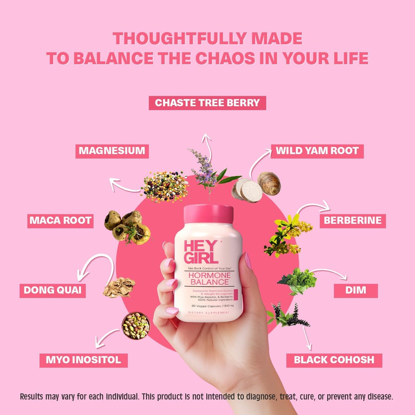 Hey Girl Hormone Balance for Women – 12in1 for Menopause, PCOS, PMS, Mood, Hot Flash, Hormonal Support– w Myo-Inositol, Berberine, Maca Root, Black Cohosh, DIM, Dong Quai - Medaid International