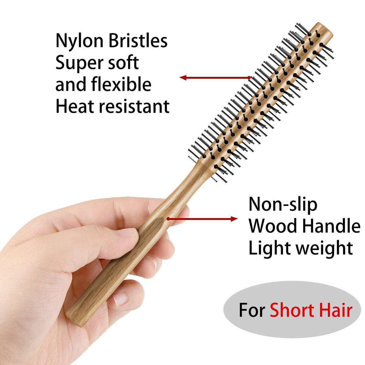 TERRIFI 2 Pieces Thick Round Hair Comb Bristle Round Hair Brush Blow Drying Hairbrush Small Brush Short Hair Massage Comb Head Massage Round Brush Roll Hairbrush for Wet or Dry Hair