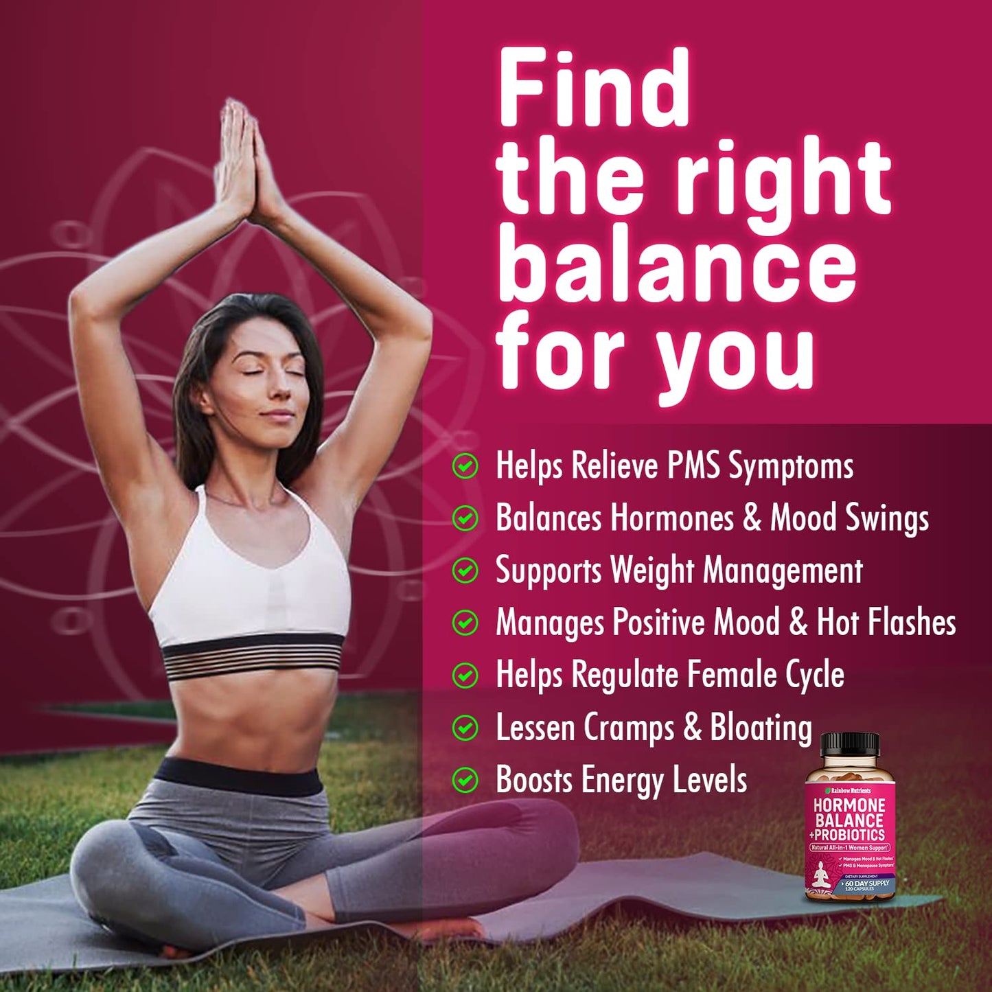 Hormone Balance + Probiotics for Women- Natural Menopause Relief, Weight Management, Bloating, Hot Flashes, PMS | Organic Maca, Chasteberry, Dong Quai & Black Cohosh | Non GMO |120 V Capsules - Medaid International