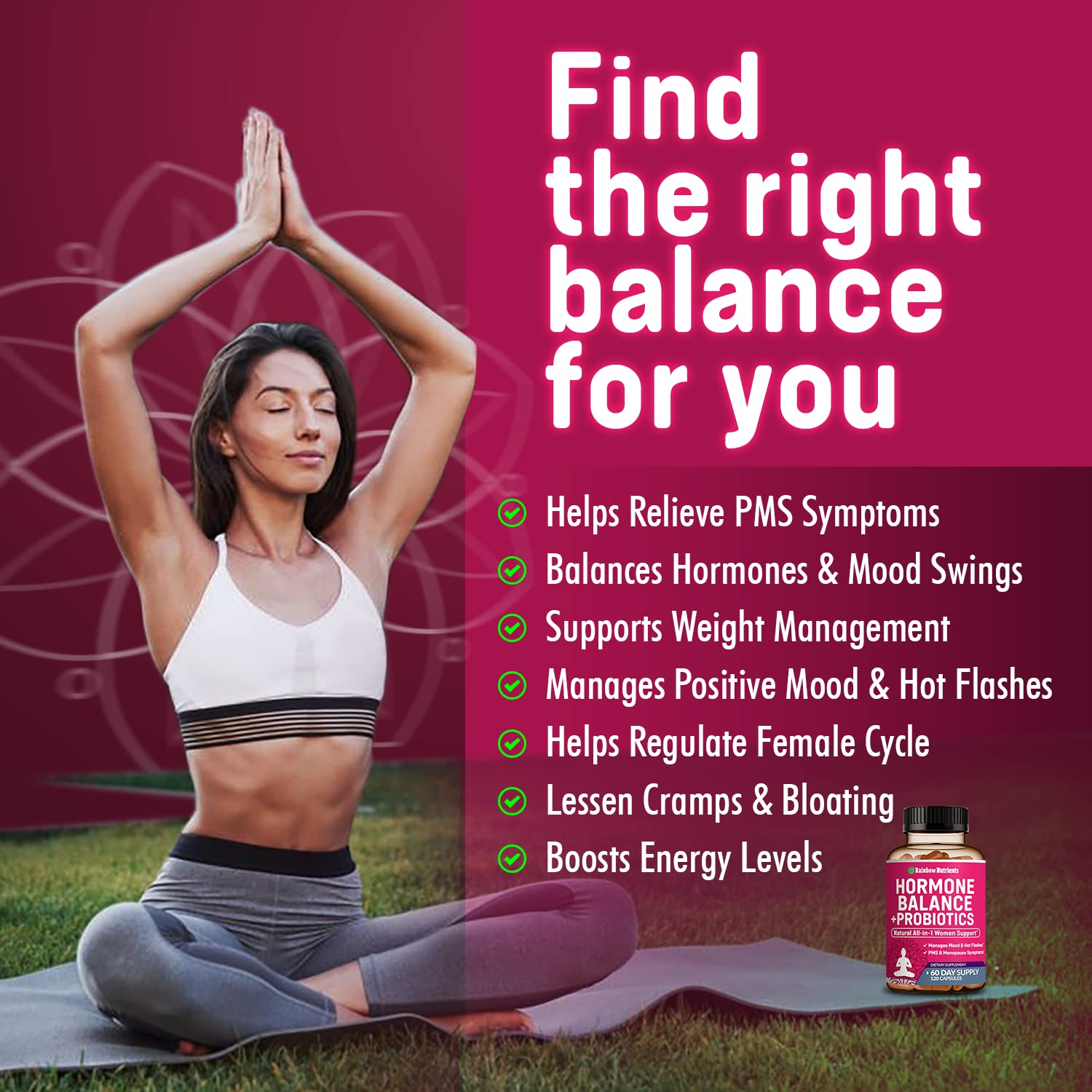 Hormone Balance + Probiotics for Women- Natural Menopause Relief, Weight Management, Bloating, Hot Flashes, PMS | Organic Maca, Chasteberry, Dong Quai & Black Cohosh | Non GMO |120 V Capsules - Medaid International
