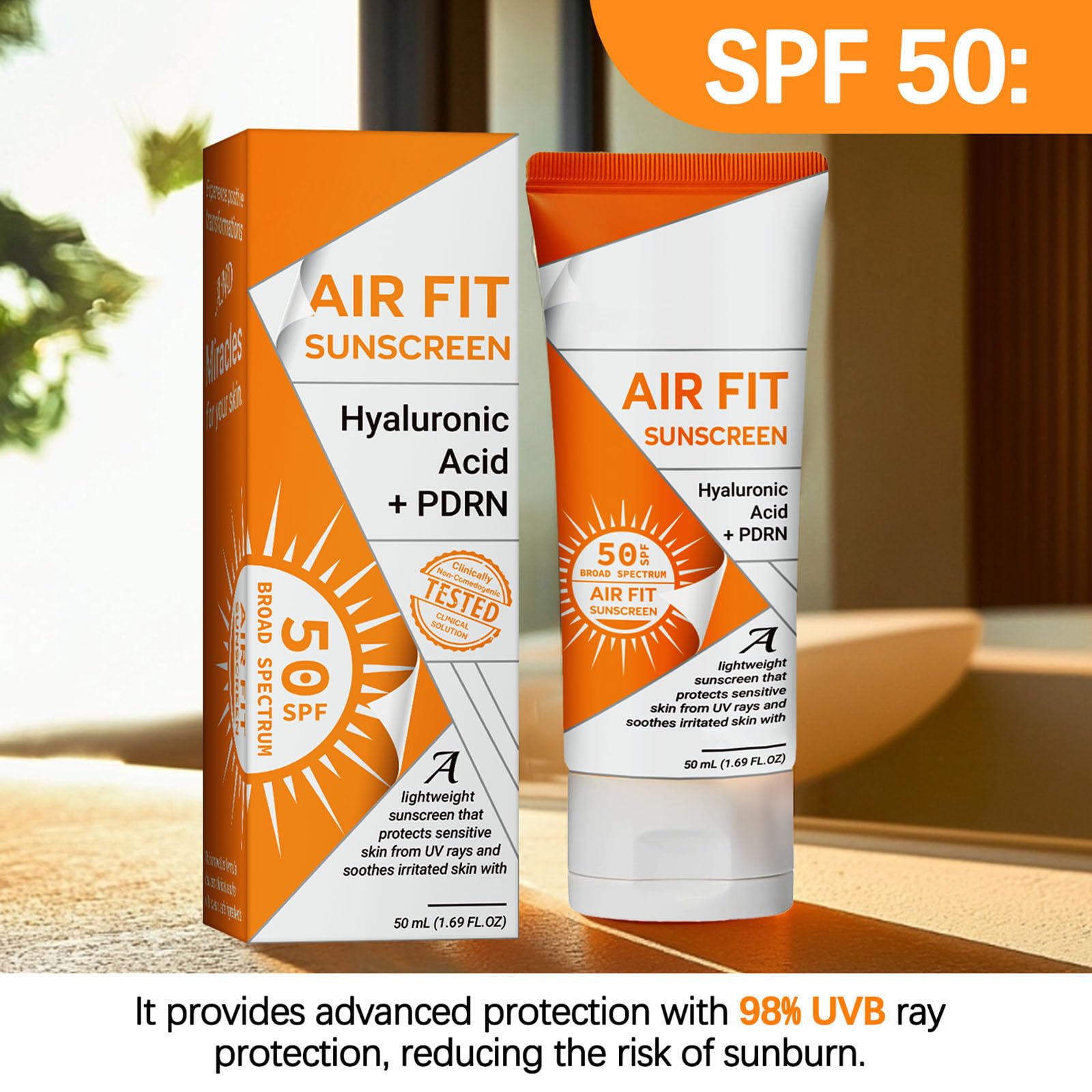 Air Fit Sunscreen Korean SPF 50 - Face & Body Sunscreen with Hyaluronic Acid, Lightweight, Non-Greasy, Moisturizing Sun Cream, Broad Spectrum UVA/UVB Protection (1) - Medaid International