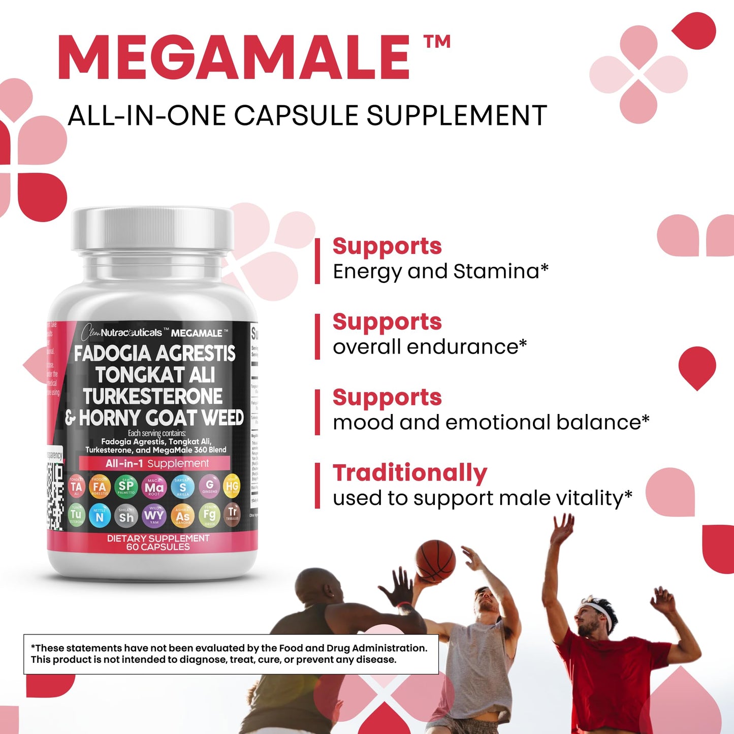 Clean Nutraceuticals Fadogia Agrestis Tongkat Ali Turkesterone Supplement with Horny Goat Weed, Saw Palmetto, Maca Root, Siberian Ginseng, Tribulus Terrestris, Fenugreek, Wild Yam - 60 Count - Medaid International