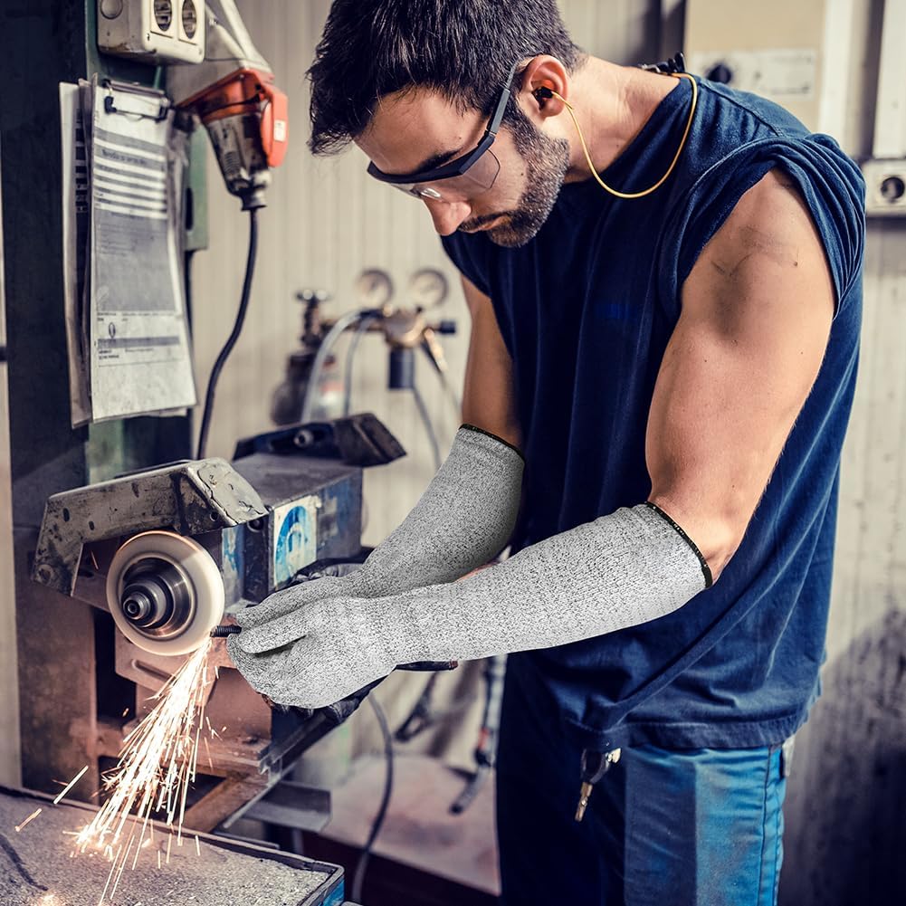 KASTWAVE Level 5 Cut Resistant Safety Gloves, Long Sleeve 45cm Protection for Kitchen and Heavy Duty Work, Food Grade Durable Gloves for Cooking, Gardening and DIY, Gray