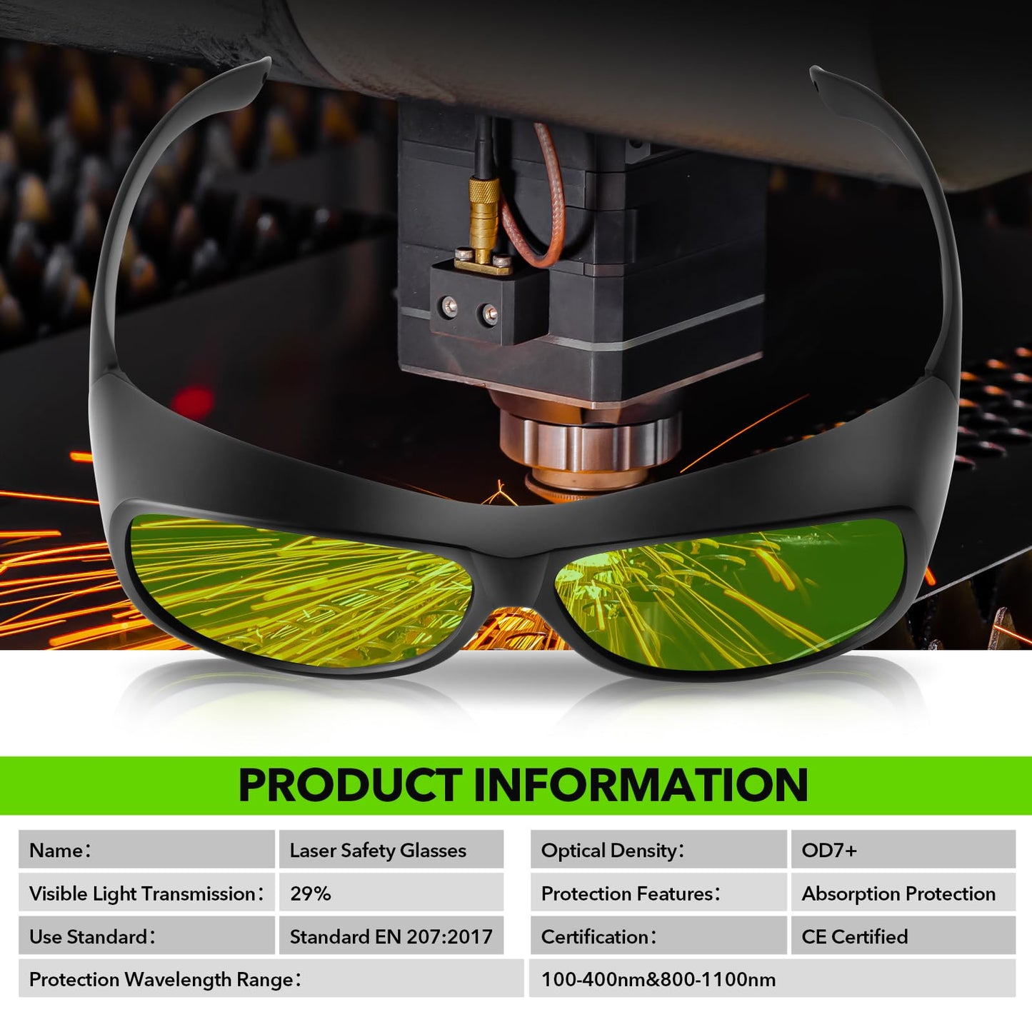 TRQWH Laser Safety Glasses OD7+ 800nm-1100nm Professional Laser Glasses Eye Protection Goggles with CE FDA for Laser Welding/Laser Cutting/Laser Cleaning/Laser Marking - Medaid International