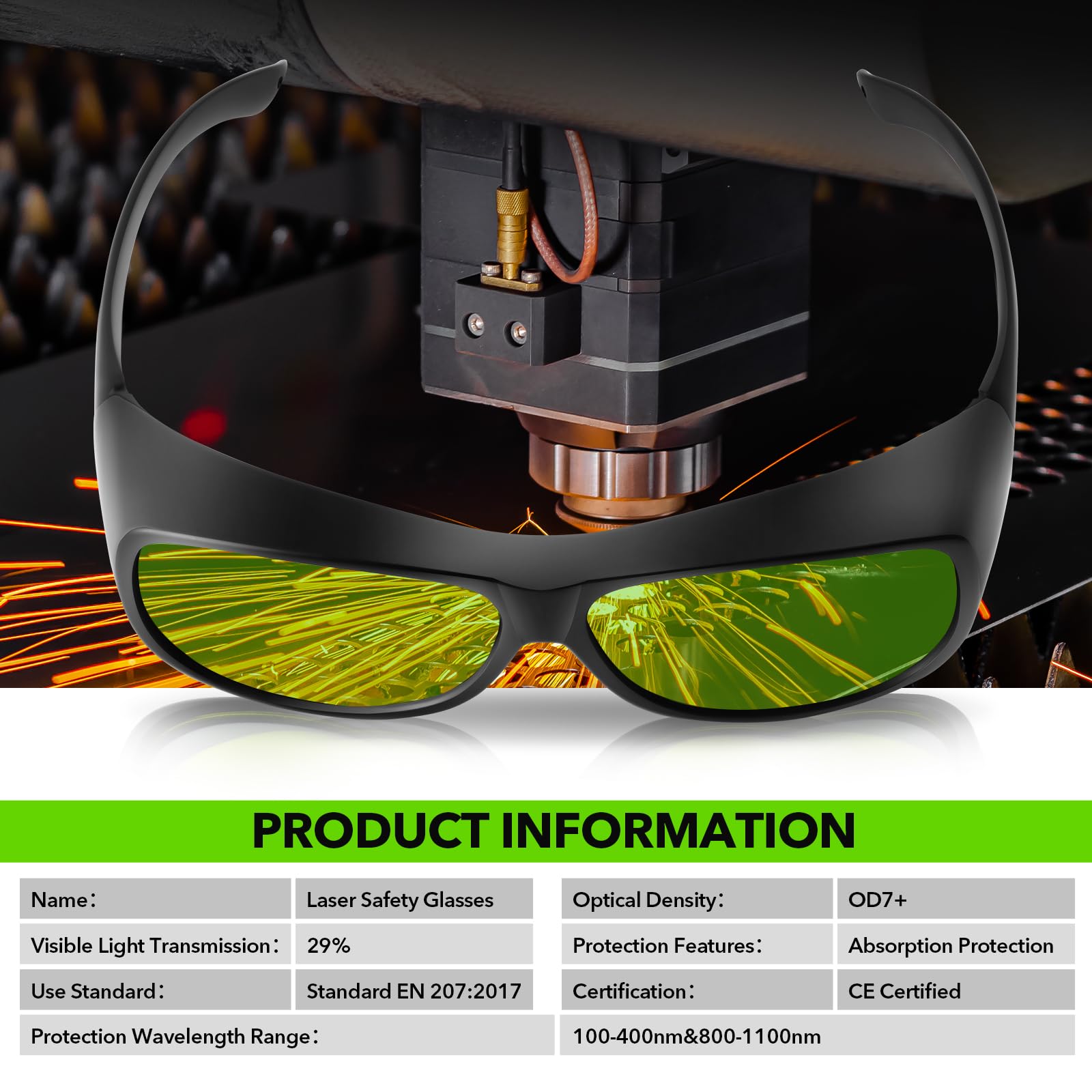 TRQWH Laser Safety Glasses OD7+ 800nm-1100nm Professional Laser Glasses Eye Protection Goggles with CE FDA for Laser Welding/Laser Cutting/Laser Cleaning/Laser Marking - Medaid International
