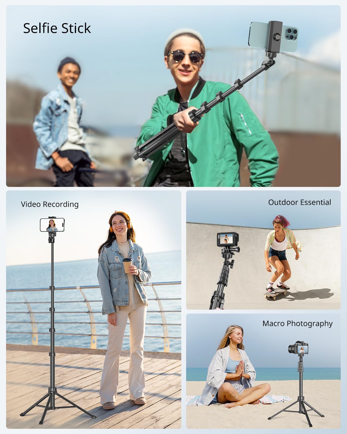 SENSYNE 62" Phone Tripod & Selfie Stick, Extendable Cell Phone Tripod Stand with Wireless Remote and Phone Holder, Compatible with iPhone Android Phone, Camera - Medaid International