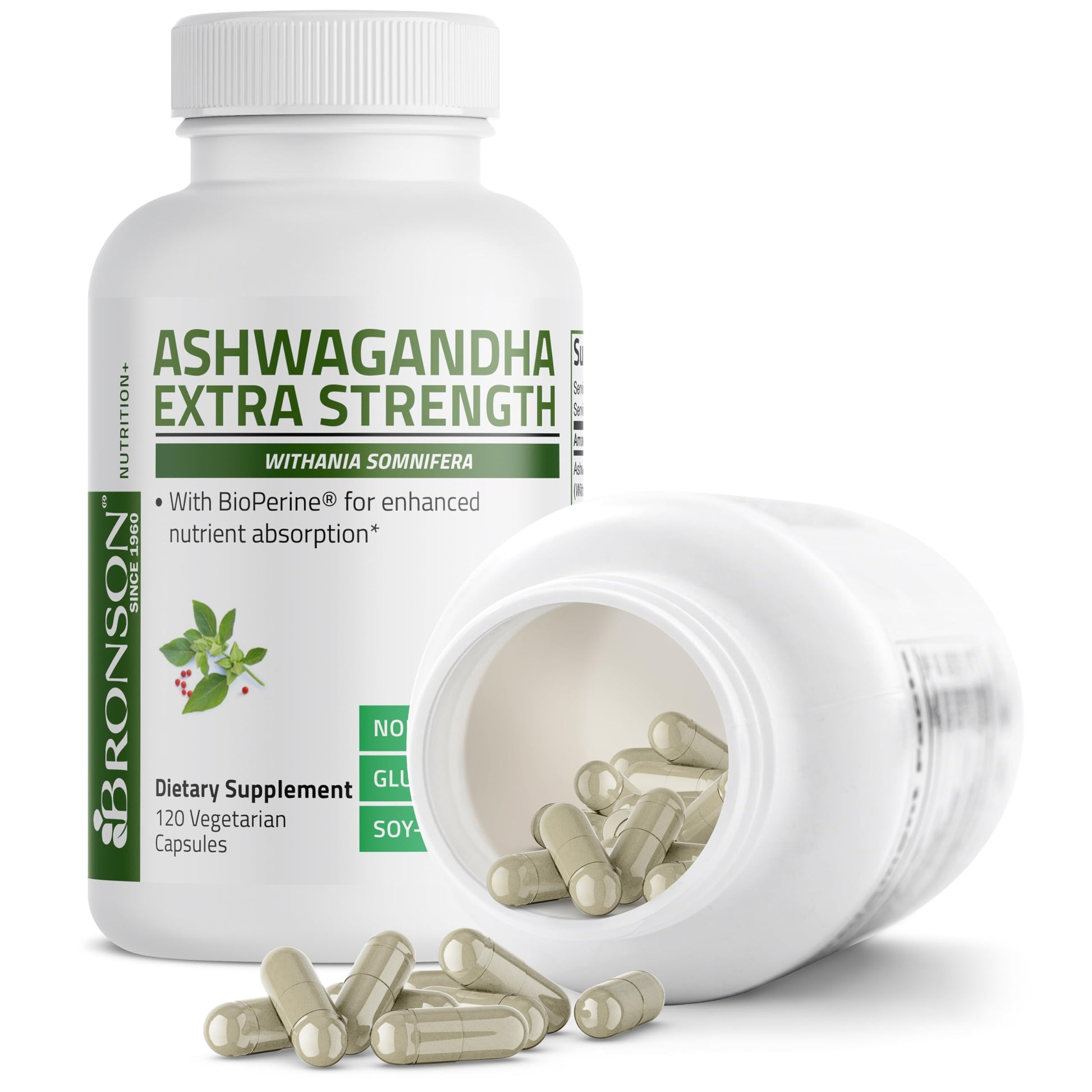 Bronson Ashwagandha Extra Strength Stress & Mood Support with BioPerine - Non GMO Formula, 120 Vegetarian Capsules - Medaid International